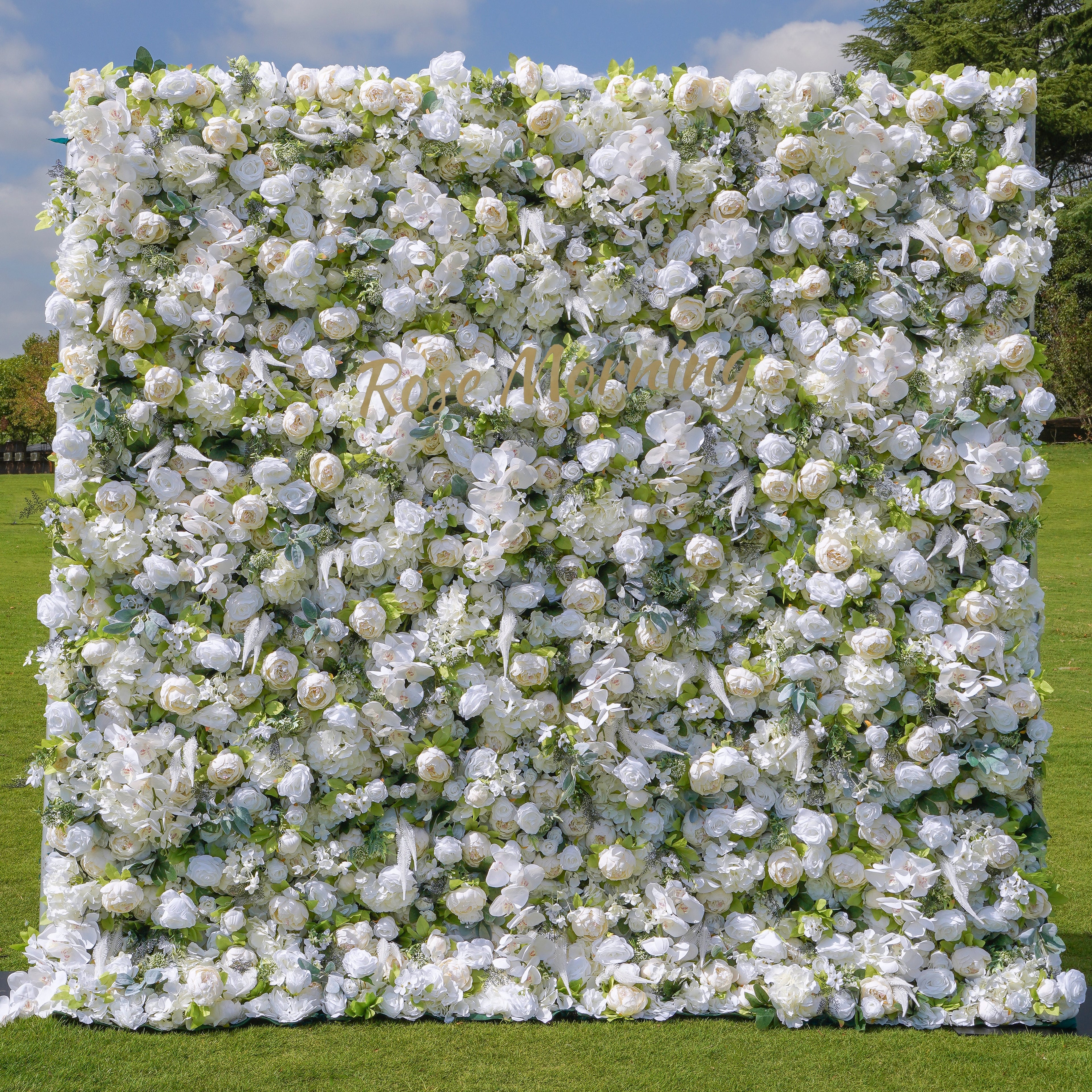 Rose Morning“The flower walls are made of artificial flowers in various colors, layered at different levels to create a lush, elegant and natural look. The exclusive zipper design and roll-up design make it easy to install and remove.”