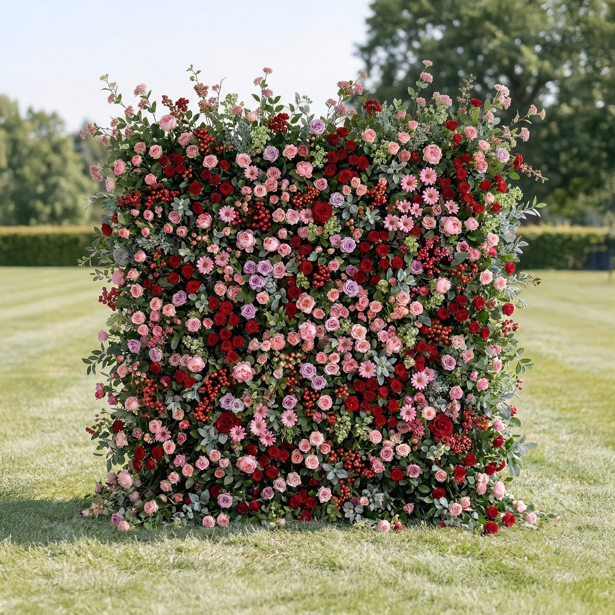 Nadine: 5D Berry & Pastel Pink Silk Floral Wall Roll-Up Fabric Backdrop for Grand Garden Weddings & Events