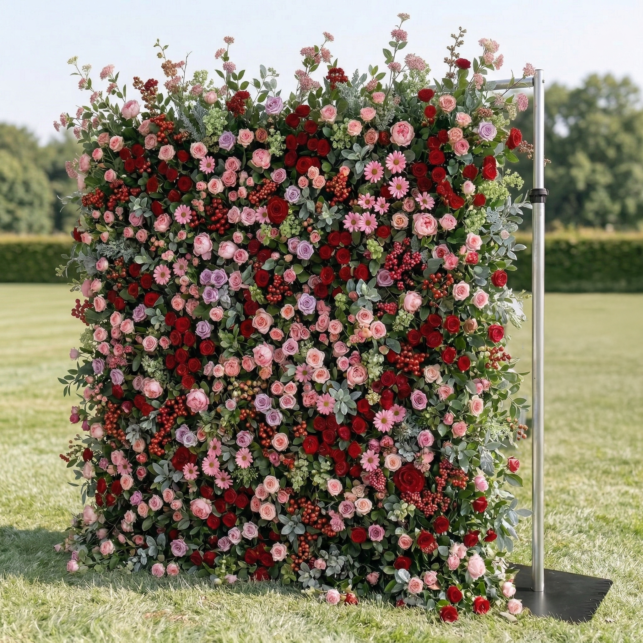 Nadine: 5D Berry & Pastel Pink Silk Floral Wall Roll-Up Fabric Backdrop for Grand Garden Weddings & Events