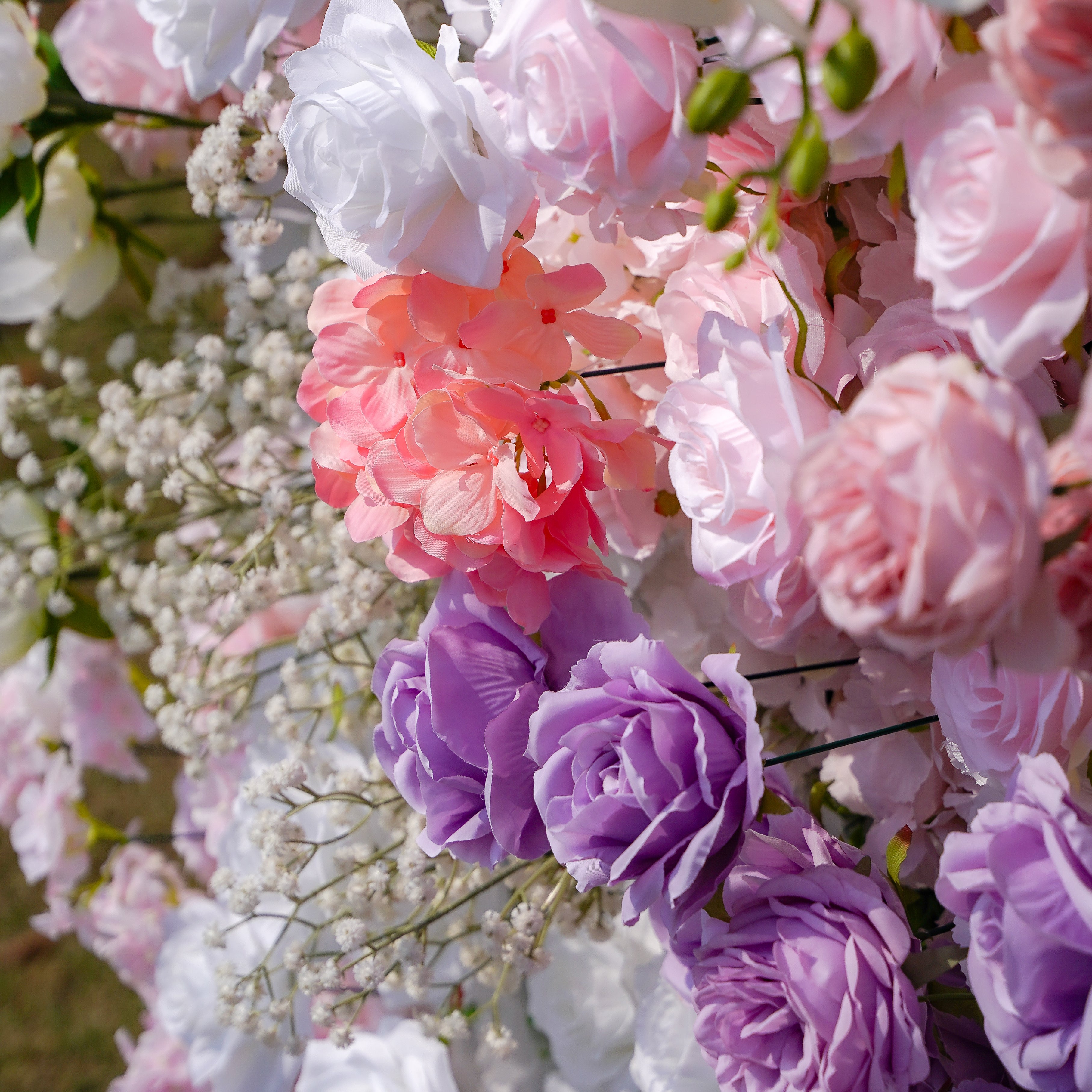 Nari:5D Fabric Artificial rolling up curtain flower wall Rose Morning