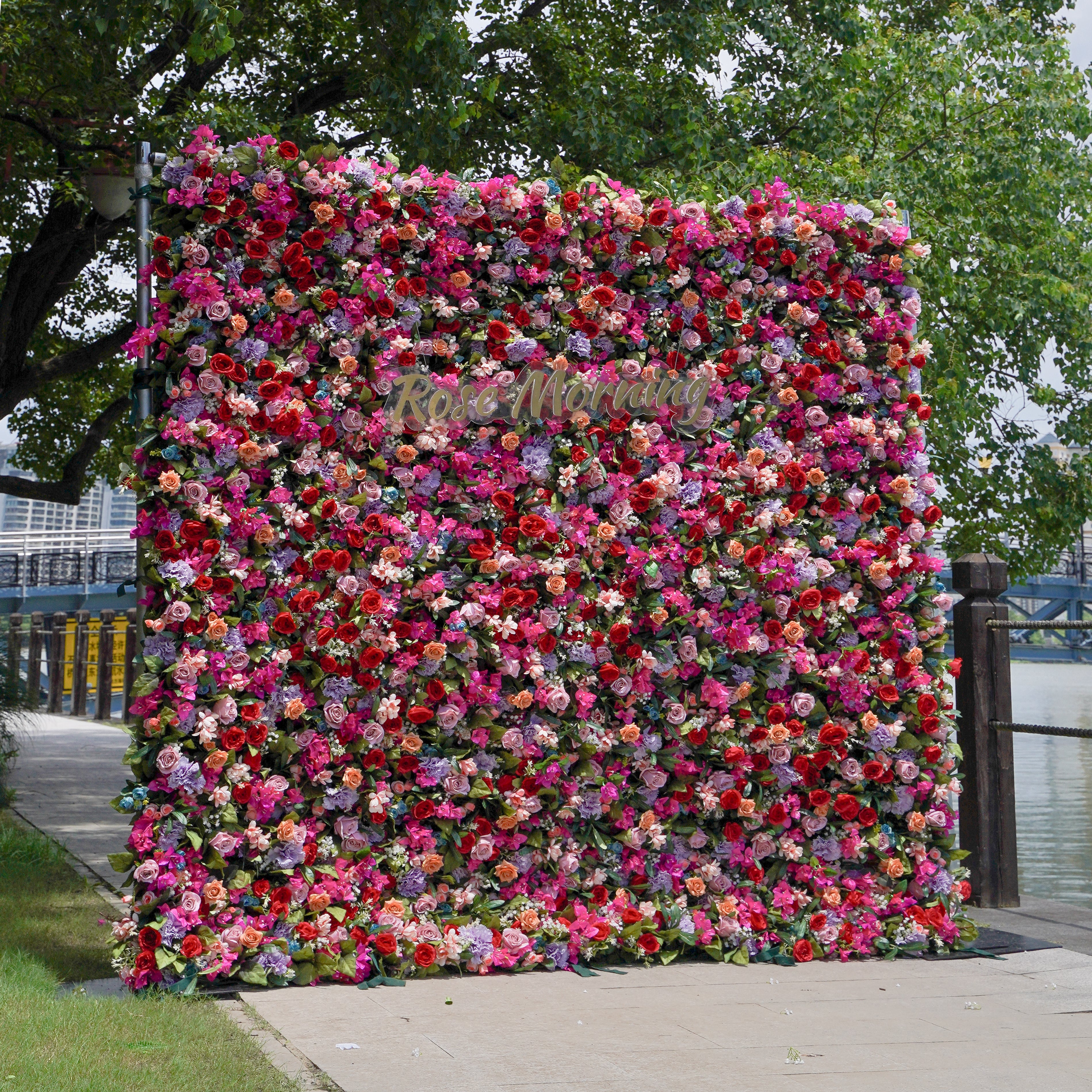 NooZay: 5D 2023 Fabric Artificial Flower Wall Rolling Up Curtain Flower Wall R904 - 8ft*8ft Rose Morning