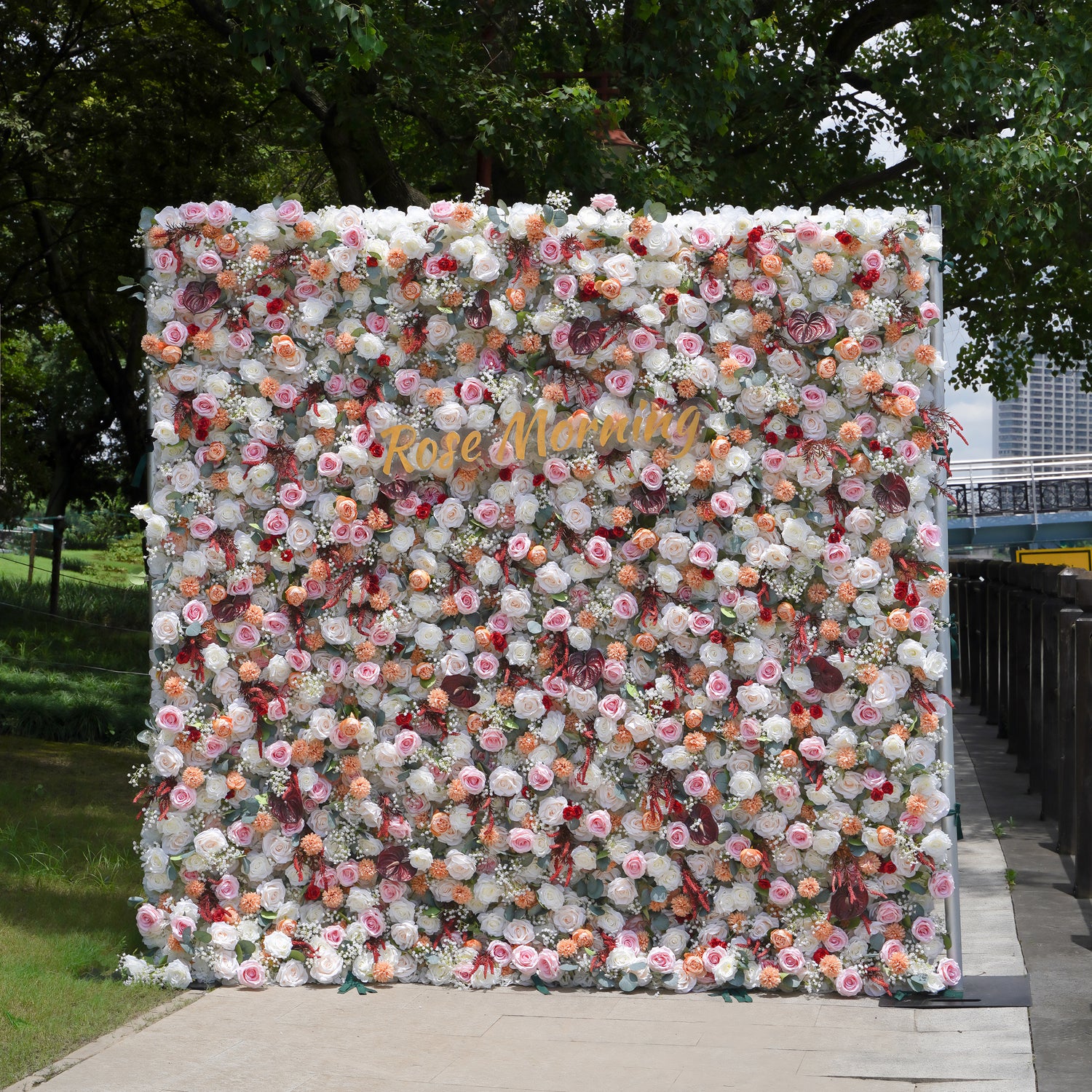 Olive:  5D Fabric Artificial Flower Wall Rolling Up Curtain Flower Wall R016 - 8ft*8ft Rose Morning