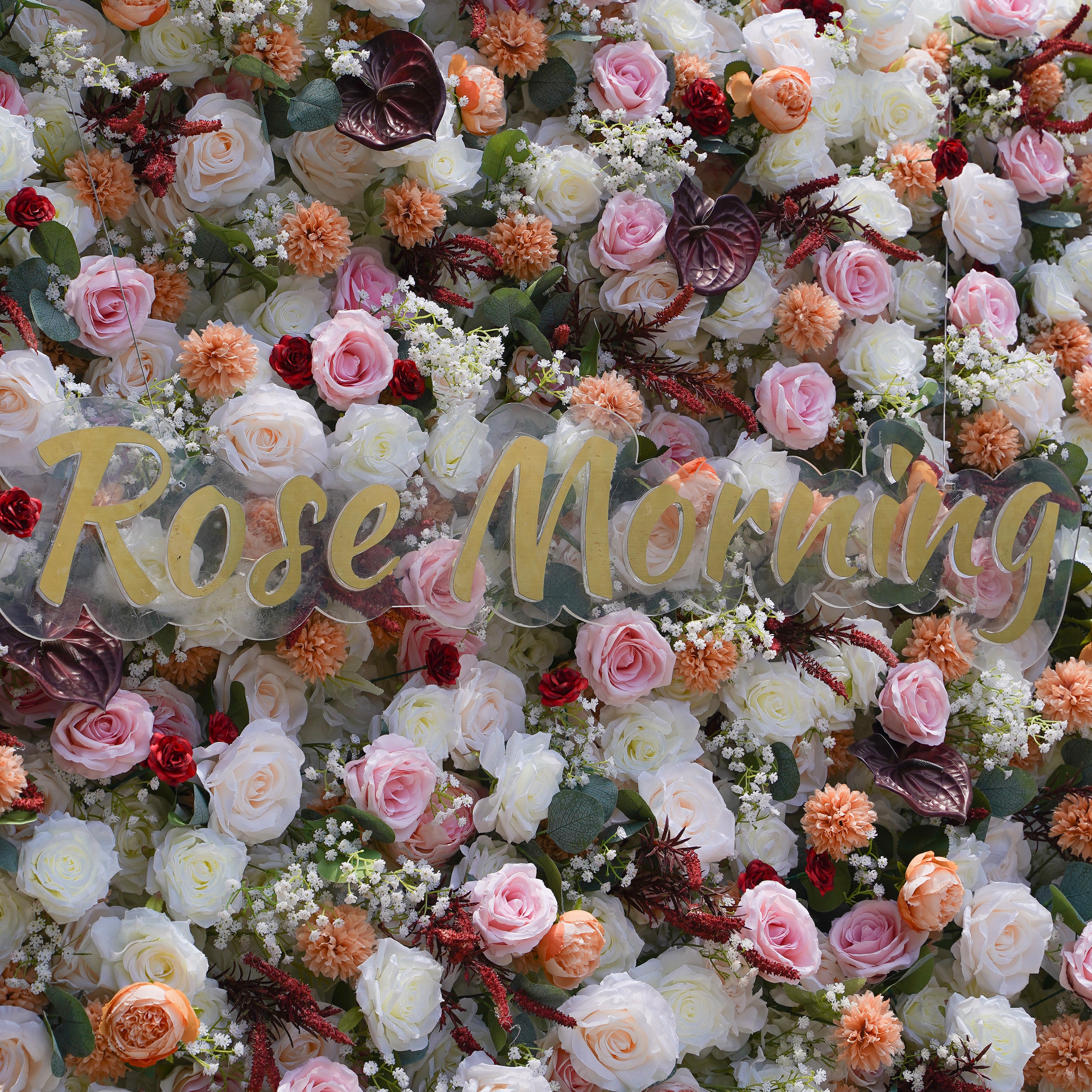 Olive: 5D Fabric Artificial Flower Wall Rolling Up Curtain Flower Wall R016 - 8ft*8ft Rose Morning