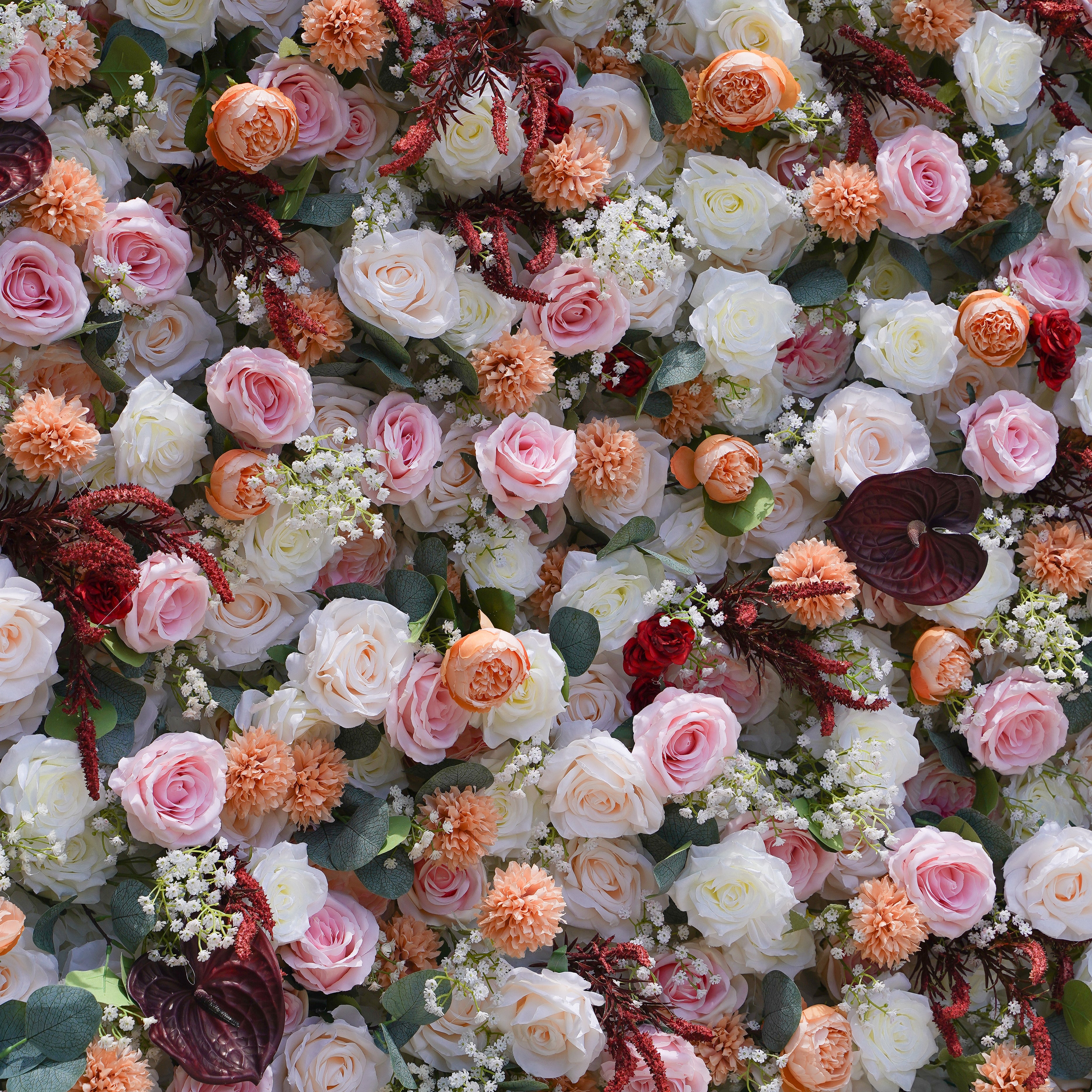 Olive: 5D Fabric Artificial Flower Wall Rolling Up Curtain Flower Wall R016 - 8ft*8ft Rose Morning