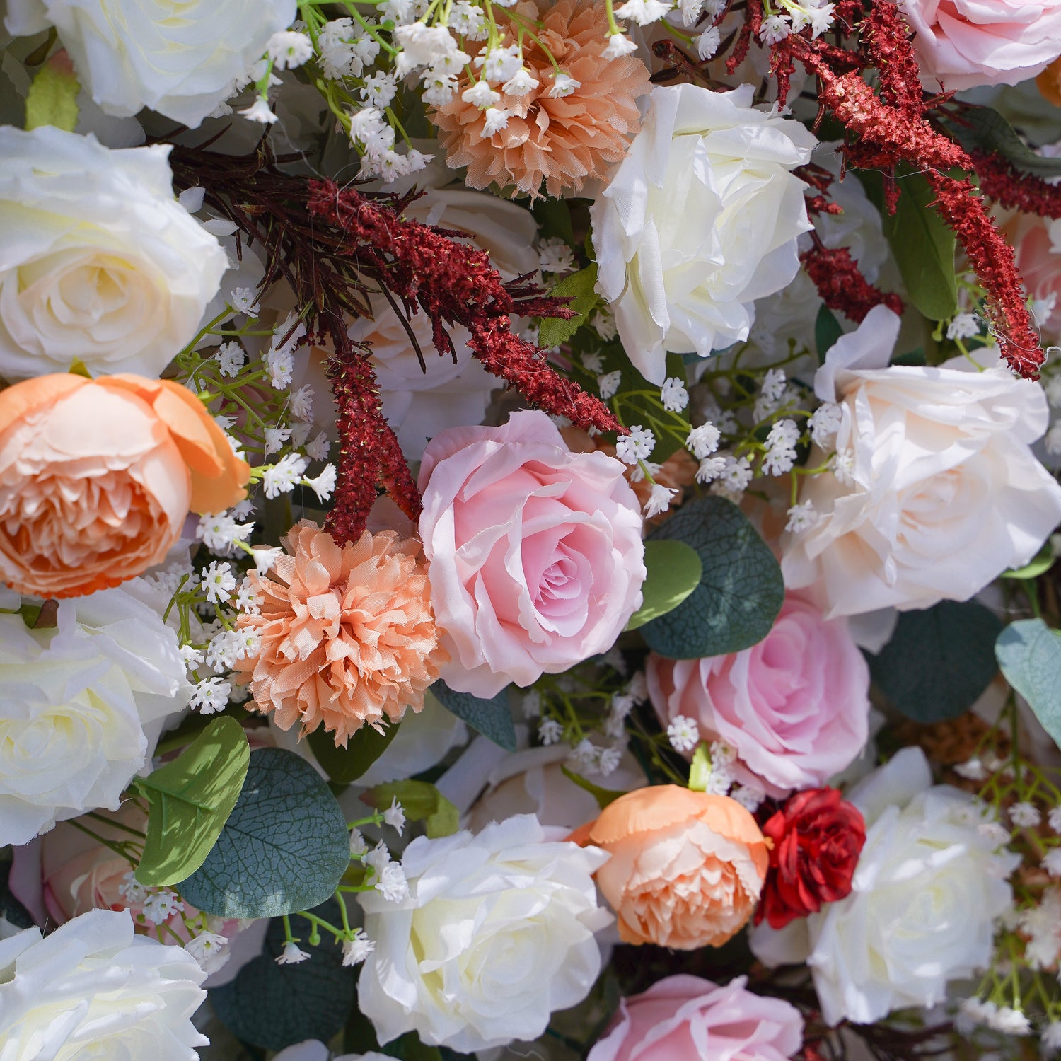 Olive:  5D Fabric Artificial Flower Wall Rolling Up Curtain Flower Wall R016 - 8ft*8ft Rose Morning