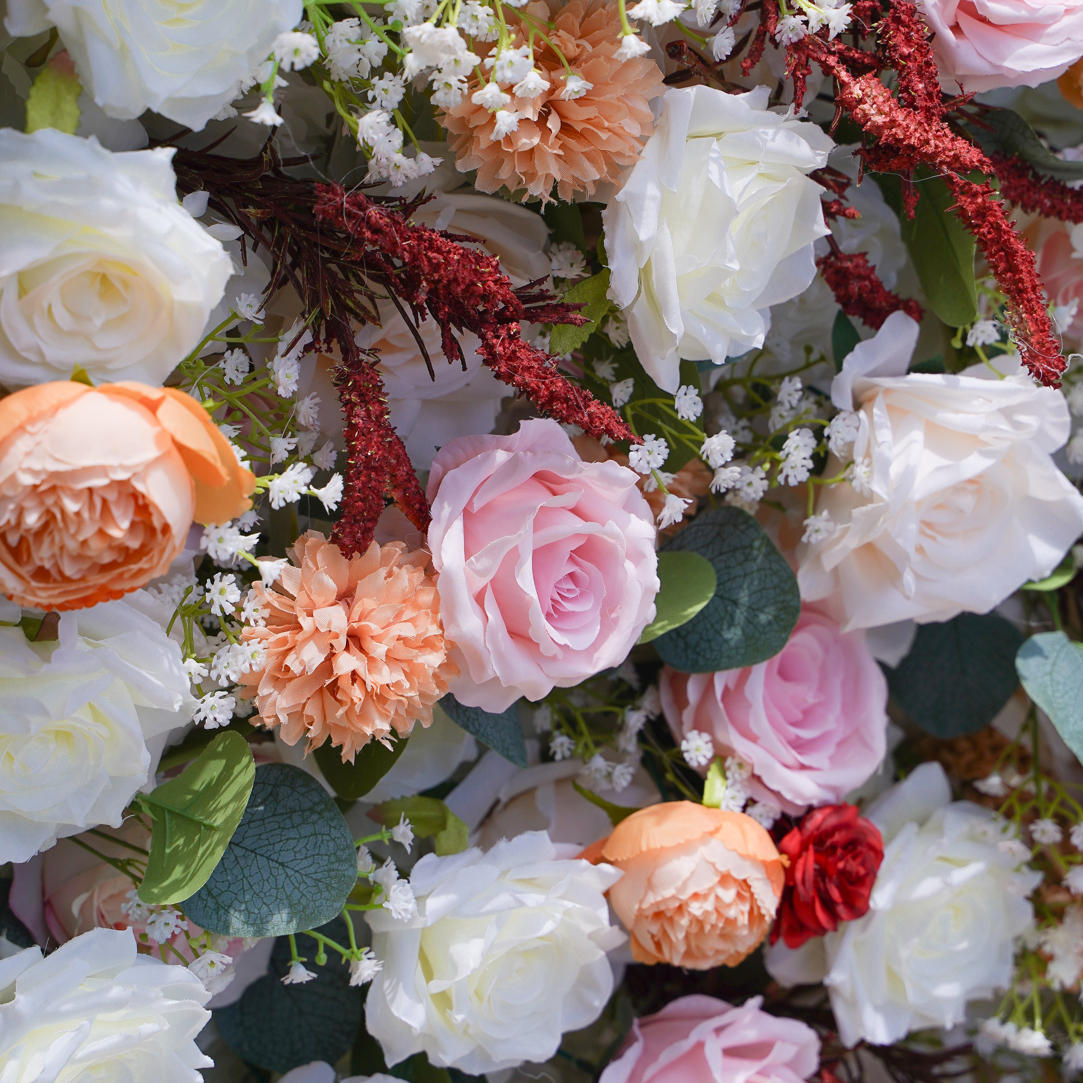Olive: 5D Fabric Artificial Flower Wall Rolling Up Curtain Flower Wall R016 - 8ft*8ft Rose Morning