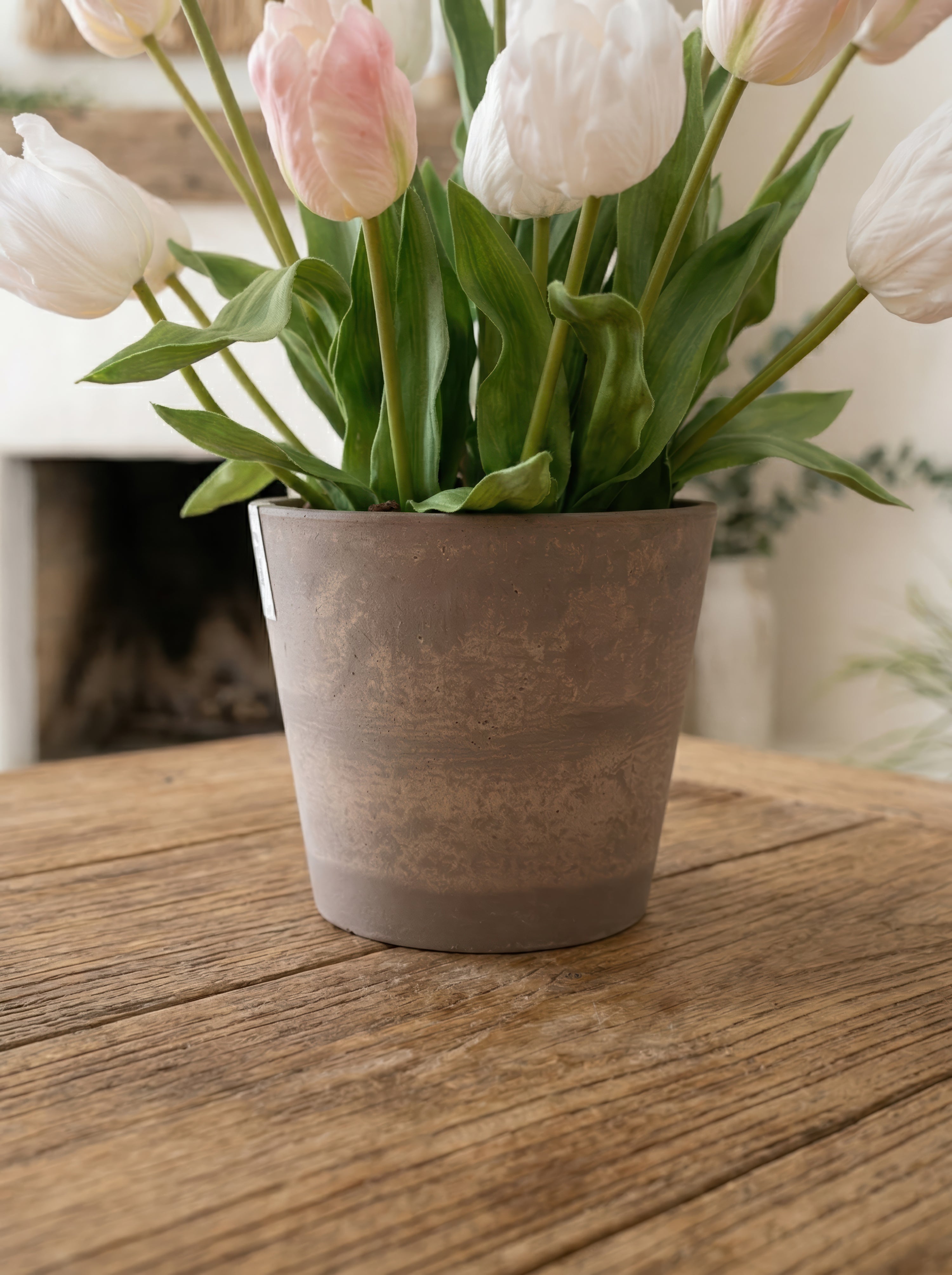 21.6" Artificial Blush Mixed Tulips - Potted Floral for Modern Home & Garden Decor