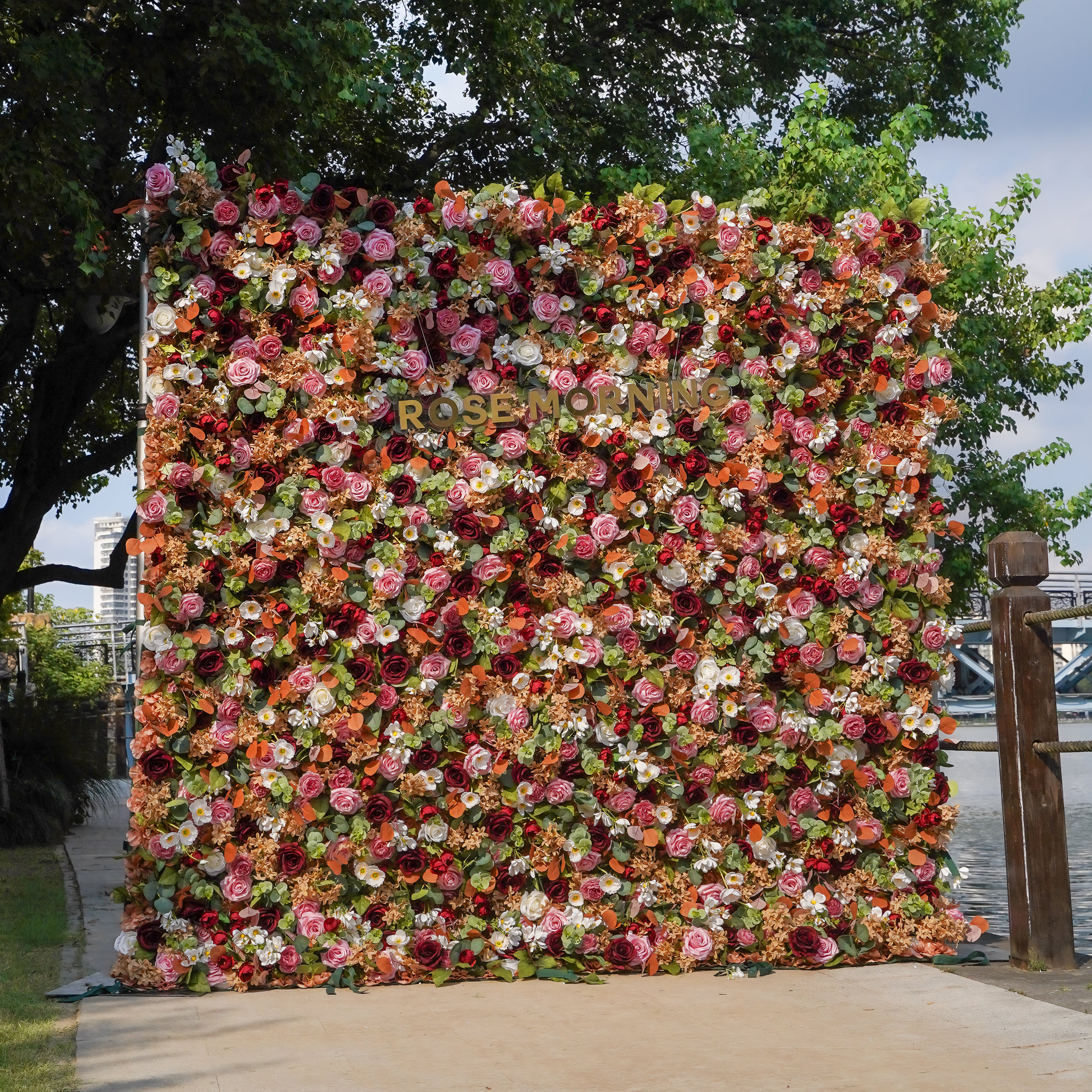 Phoenix 5D Fabric Artificial rolling up curtain flower wall Rose Morning