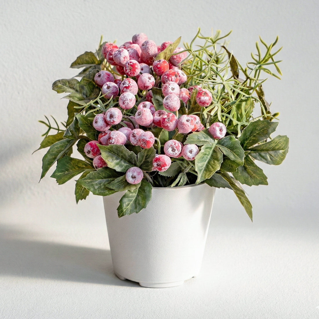 Artificial Potted Wild Berries with Cochinchinese Asparagus for Indoor Home Decor Centerpiece