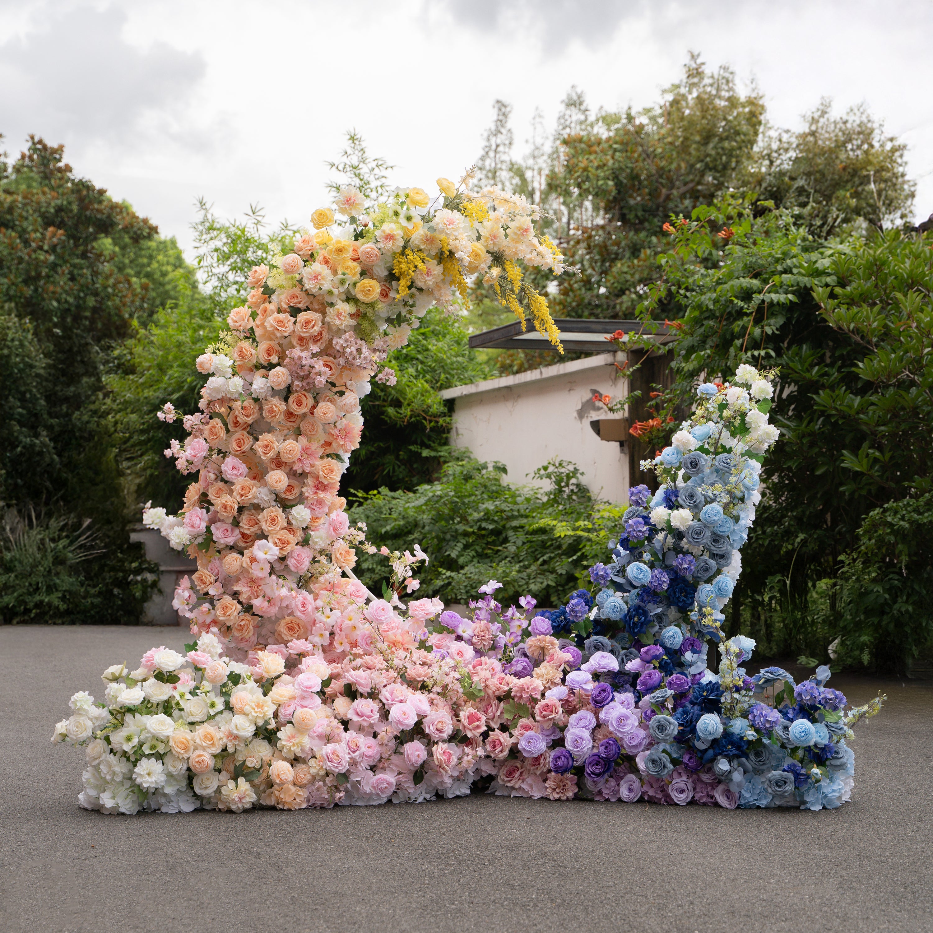 Rainbow Wedding Party Background Floral Arch Decoration