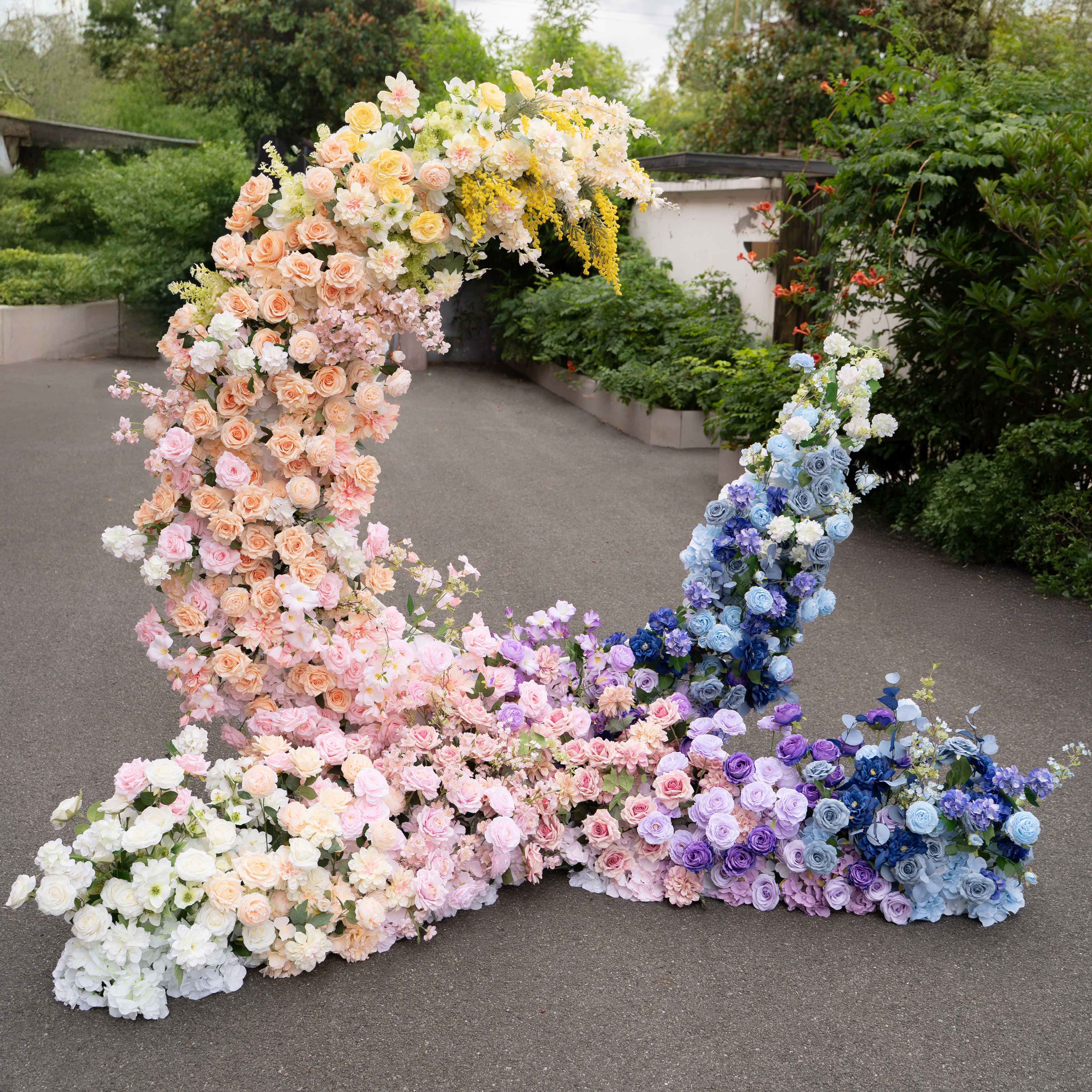 New Arrival: Rainbow Wedding Party Background Floral Arch Decoration