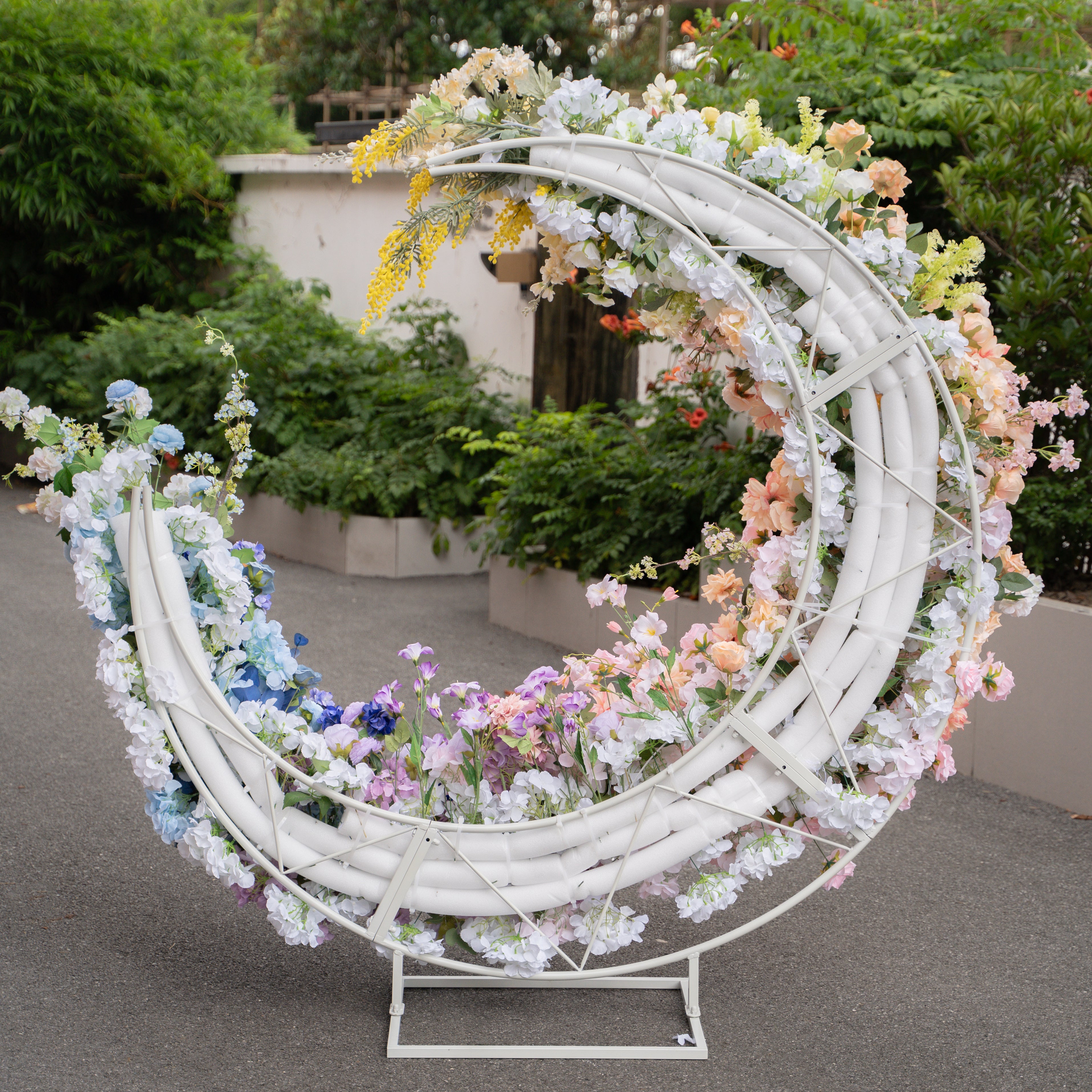 New Arrival: Rainbow Wedding Party Background Floral Arch Decoration