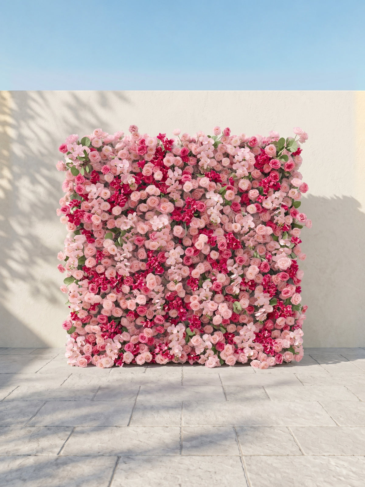 Zarlyra:Luxury 5D Ombre Hot Pink & Blush Silk Floral Wall Roll-Up Backdrop for Vibrant Romantic Weddings