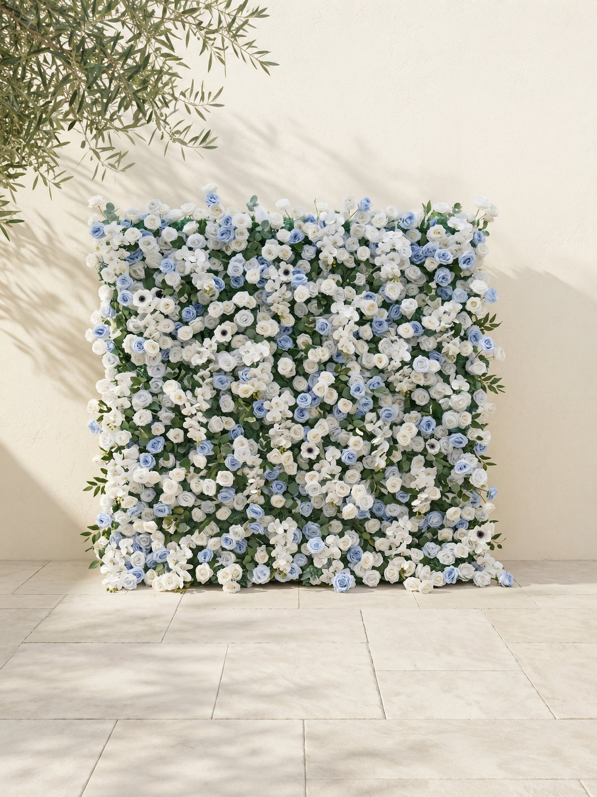Glenena:Elegant 5D Sky Blue & White Floral Wall Roll-Up Backdrop for Bright Spring Wedding Aesthetics