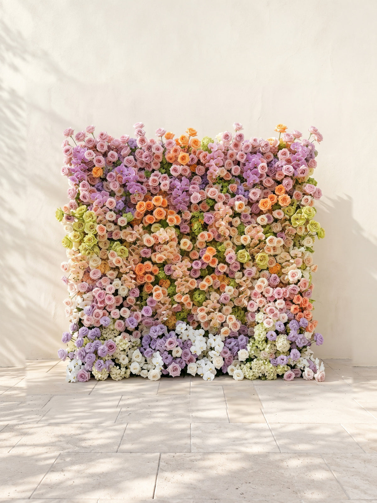 Camilvella: Premium 5D Pastel Rainbow Silk Flower Wall with Cascading Orchids & Hydrangeas for Modern Dreamy Parties