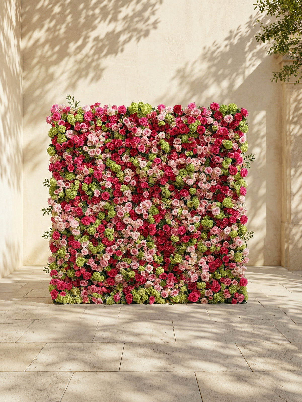 Auryne: Luxury 5D Hot Pink & Green Silk Floral Wall Roll-Up Fabric Backdrop for Vibrant Summer Parties & Events