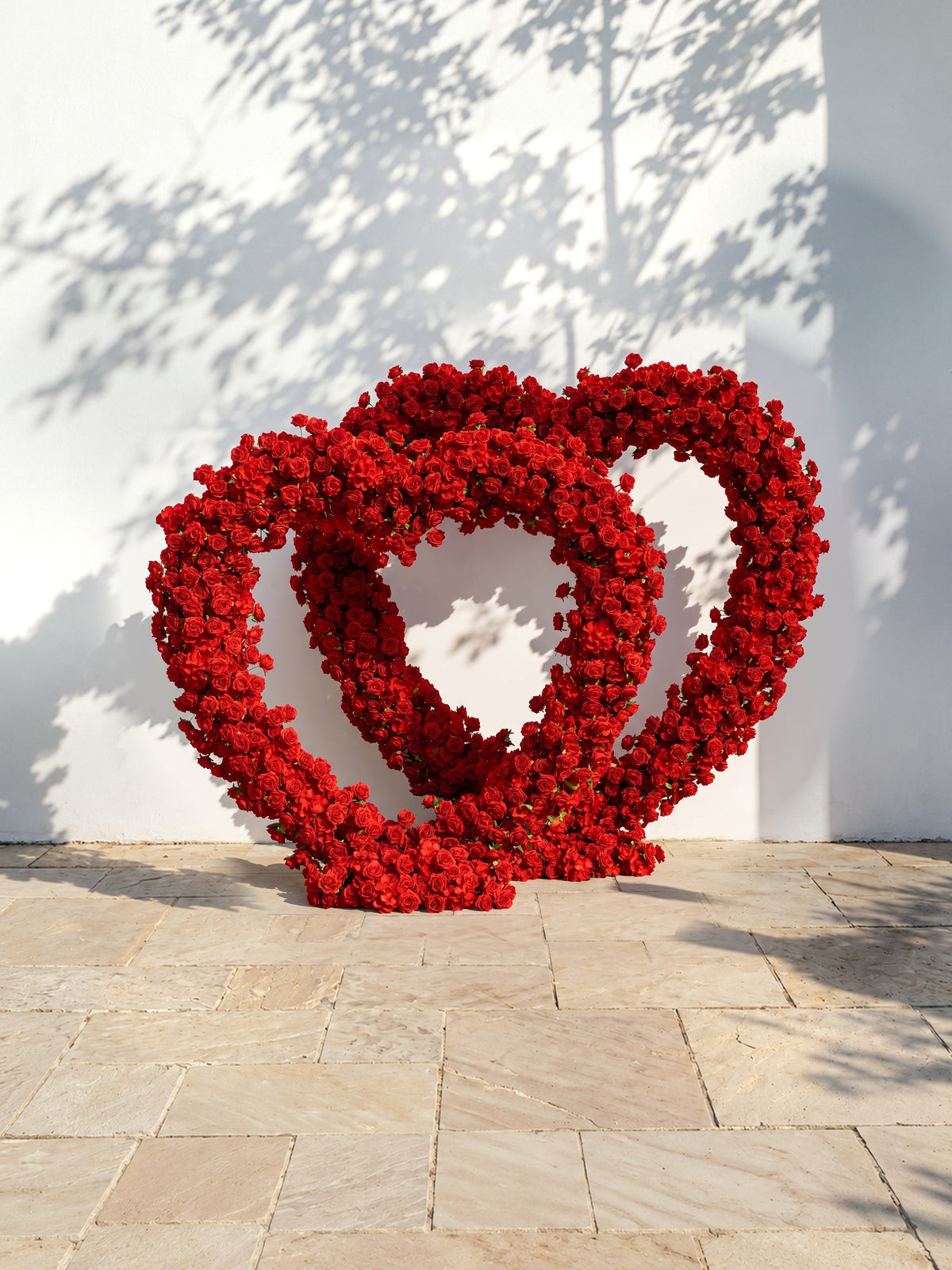 Selorae: Double Heart-Shaped Red Silk Rose Flower Arch Floral Arrangement for Minimalist Weddings