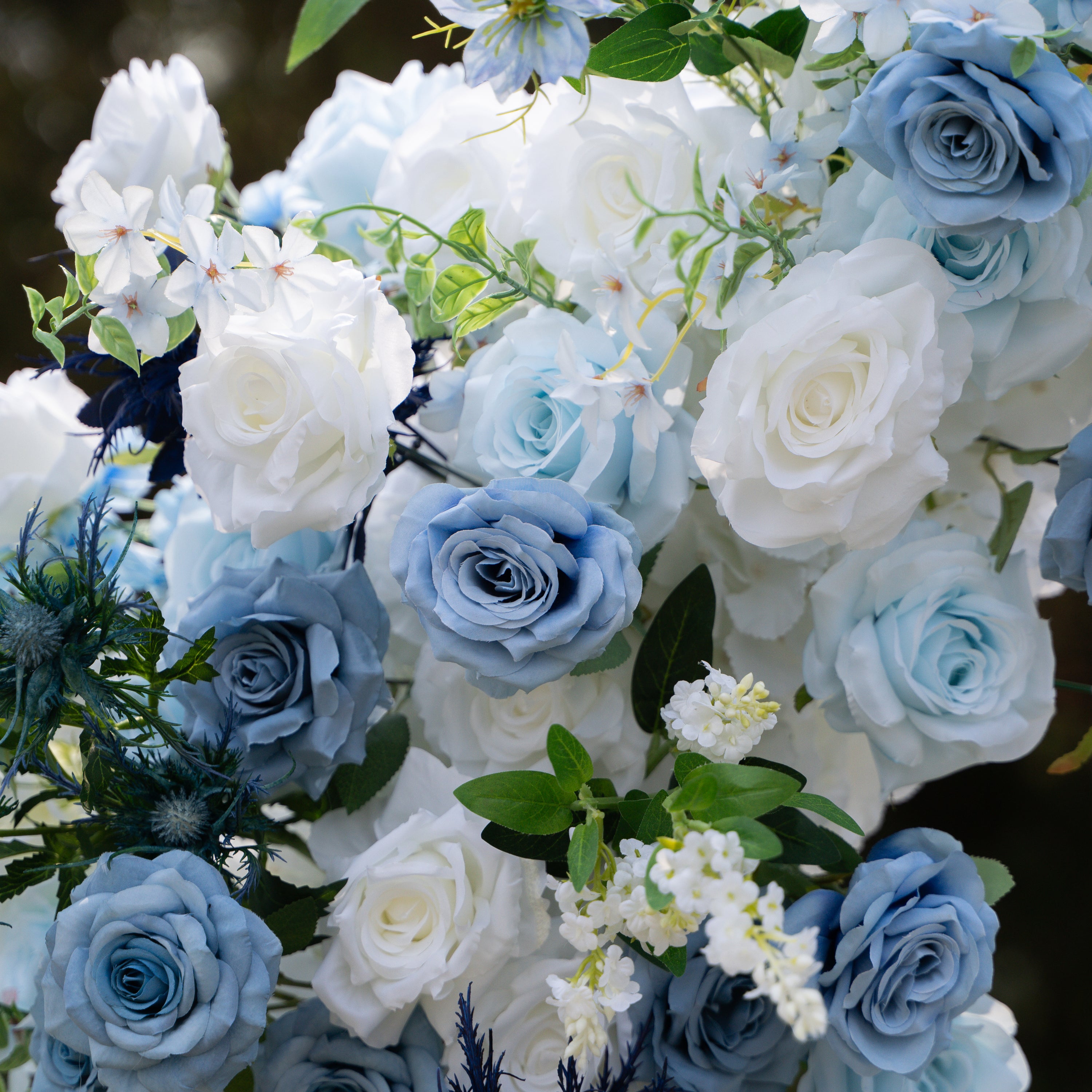 Sereth: Luxury Azure & Cream Silk Rose Ground Arch Arrangement for Dreamy Seaside Weddings & Romantic Aisle Decor