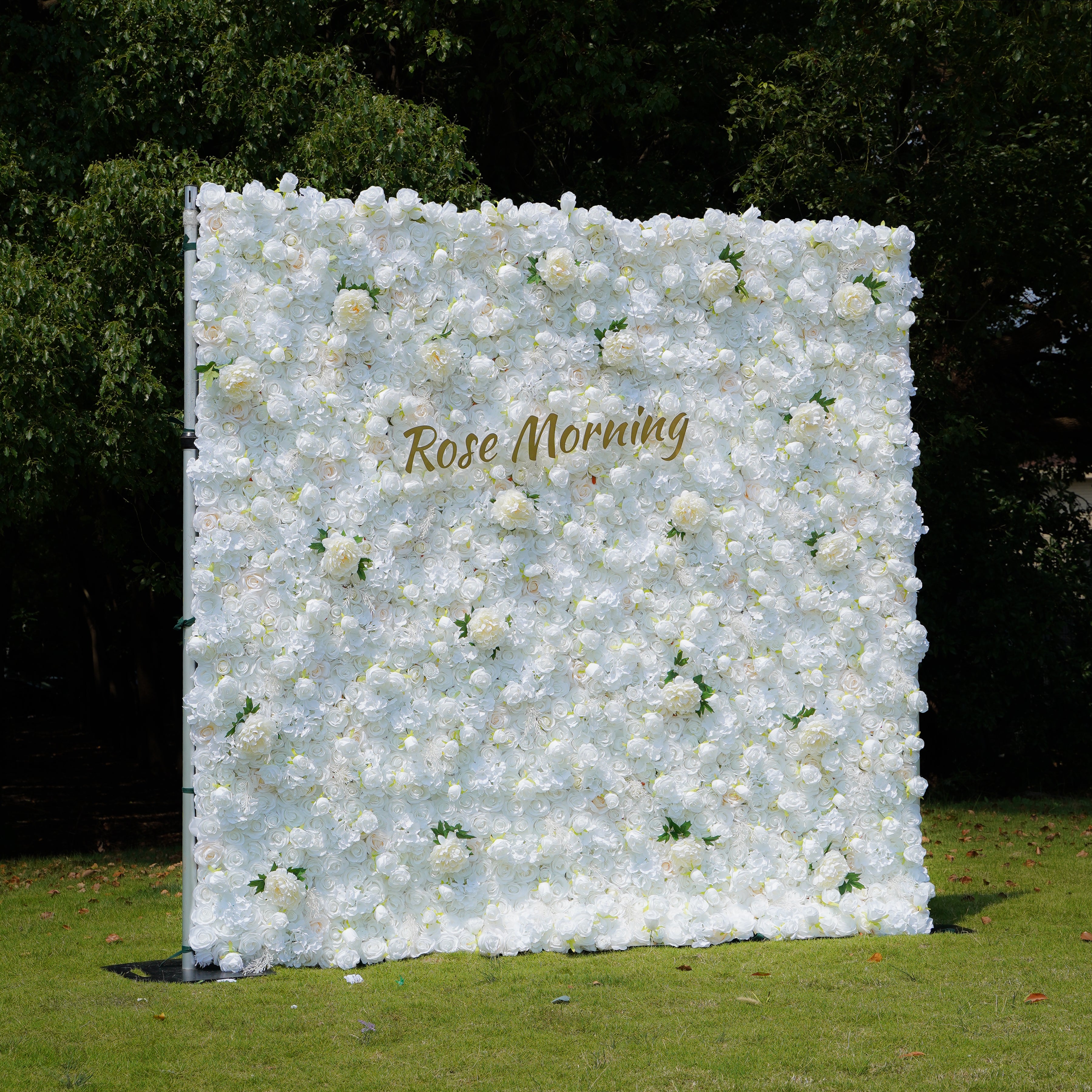 Rose Morning“The flower walls are made of artificial flowers in various colors, layered at different levels to create a lush, elegant and natural look. The exclusive zipper design and roll-up design make it easy to install and remove.”