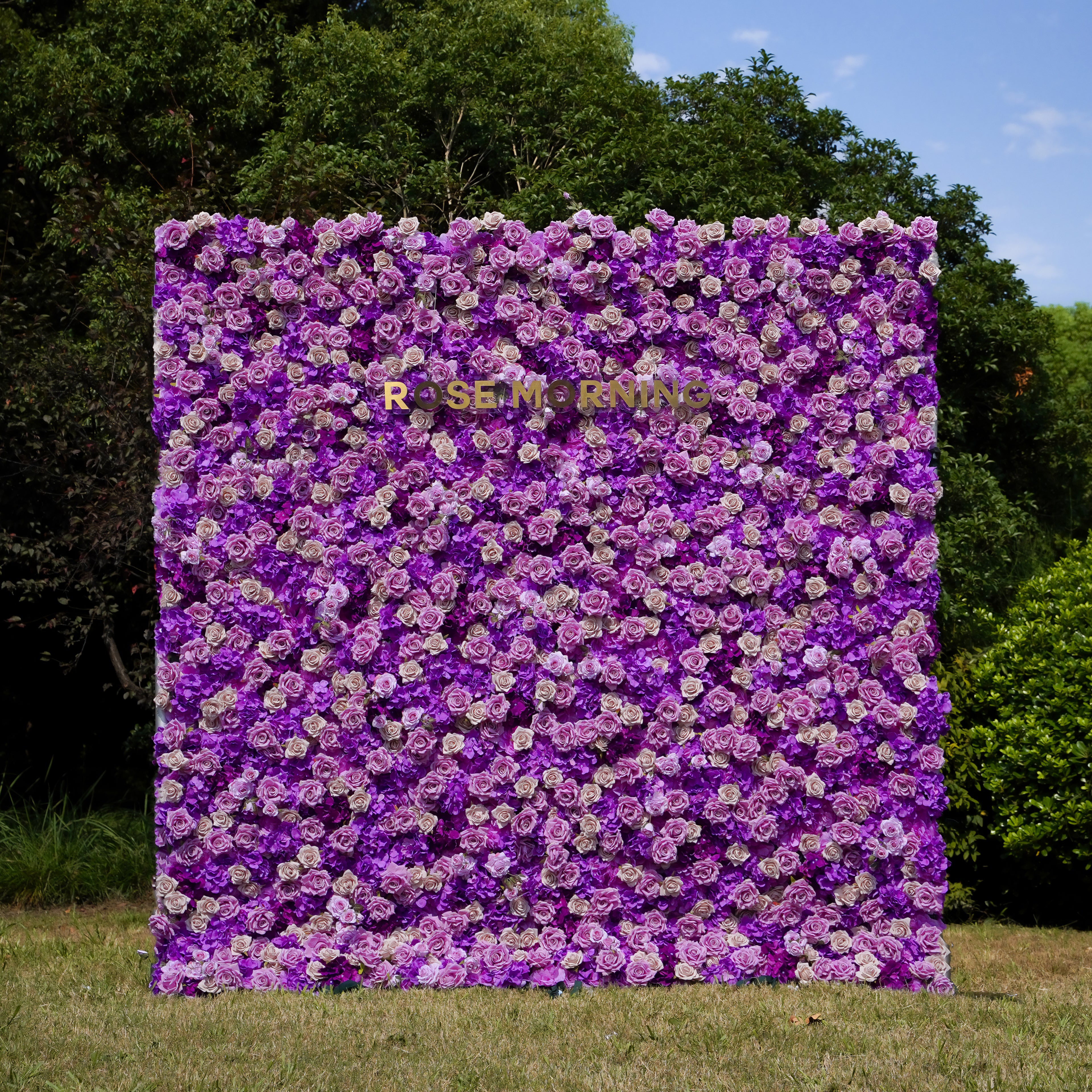 Sofia: 3D Fabric Artificial Flower Wall Rolling Up Curtain Flower Wall R199 - 8ft*8ft Rose Morning