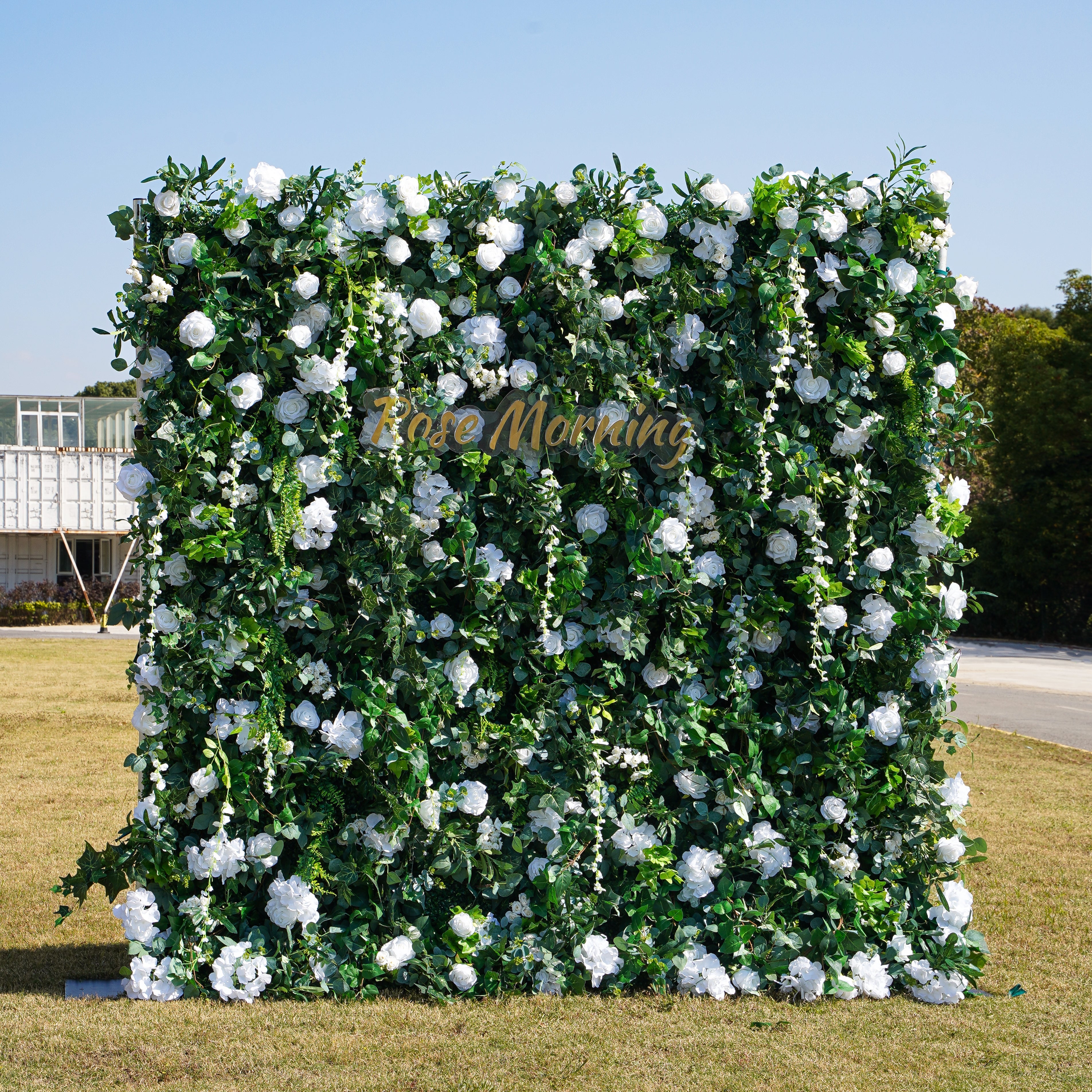 Rose Morning“The flower walls are made of artificial flowers in various colors, layered at different levels to create a lush, elegant and natural look. The exclusive zipper design and roll-up design make it easy to install and remove.”