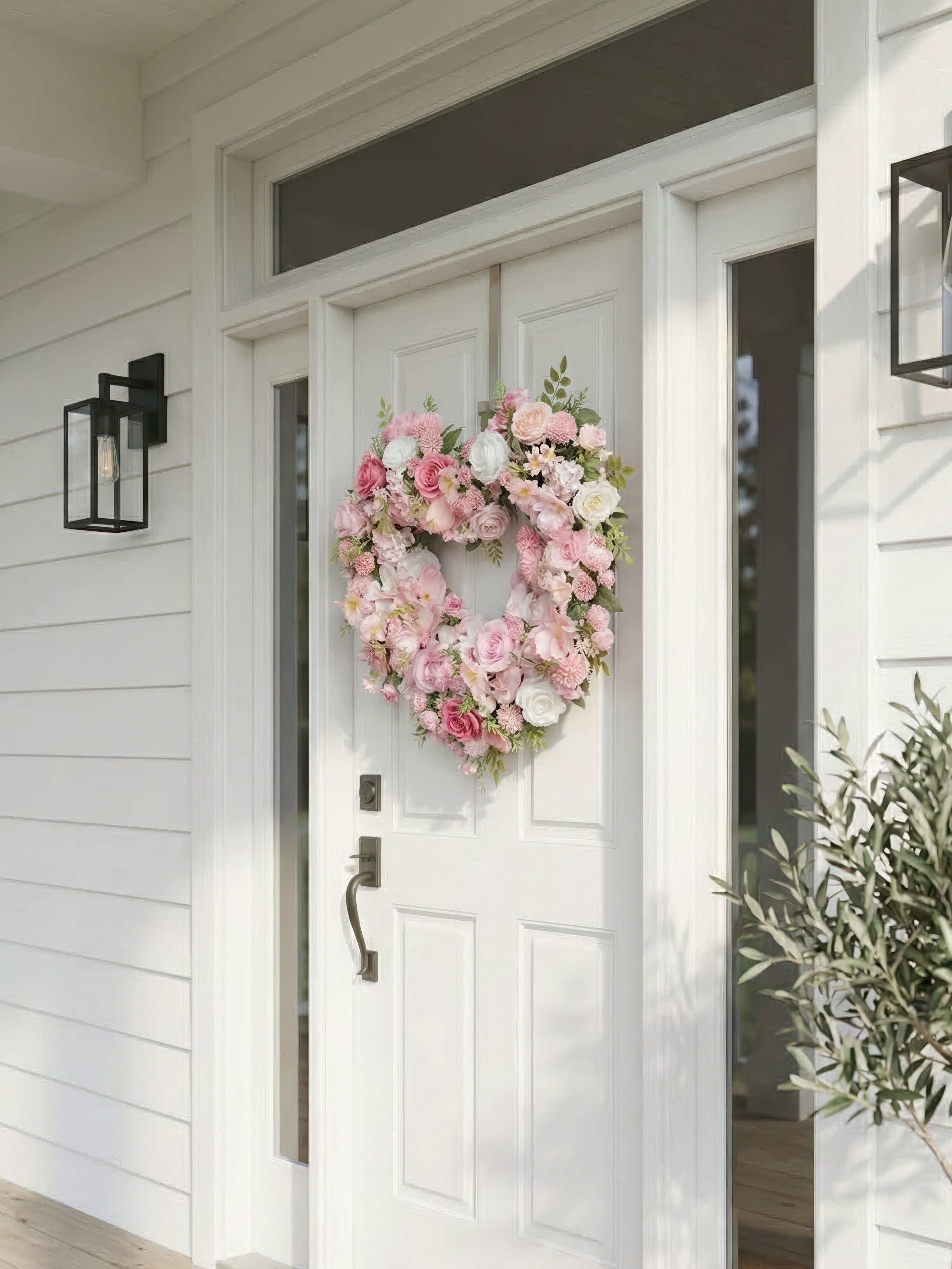 21.65"New Spring Style Wreath Heart shape with Pink Roses For Door Hanging