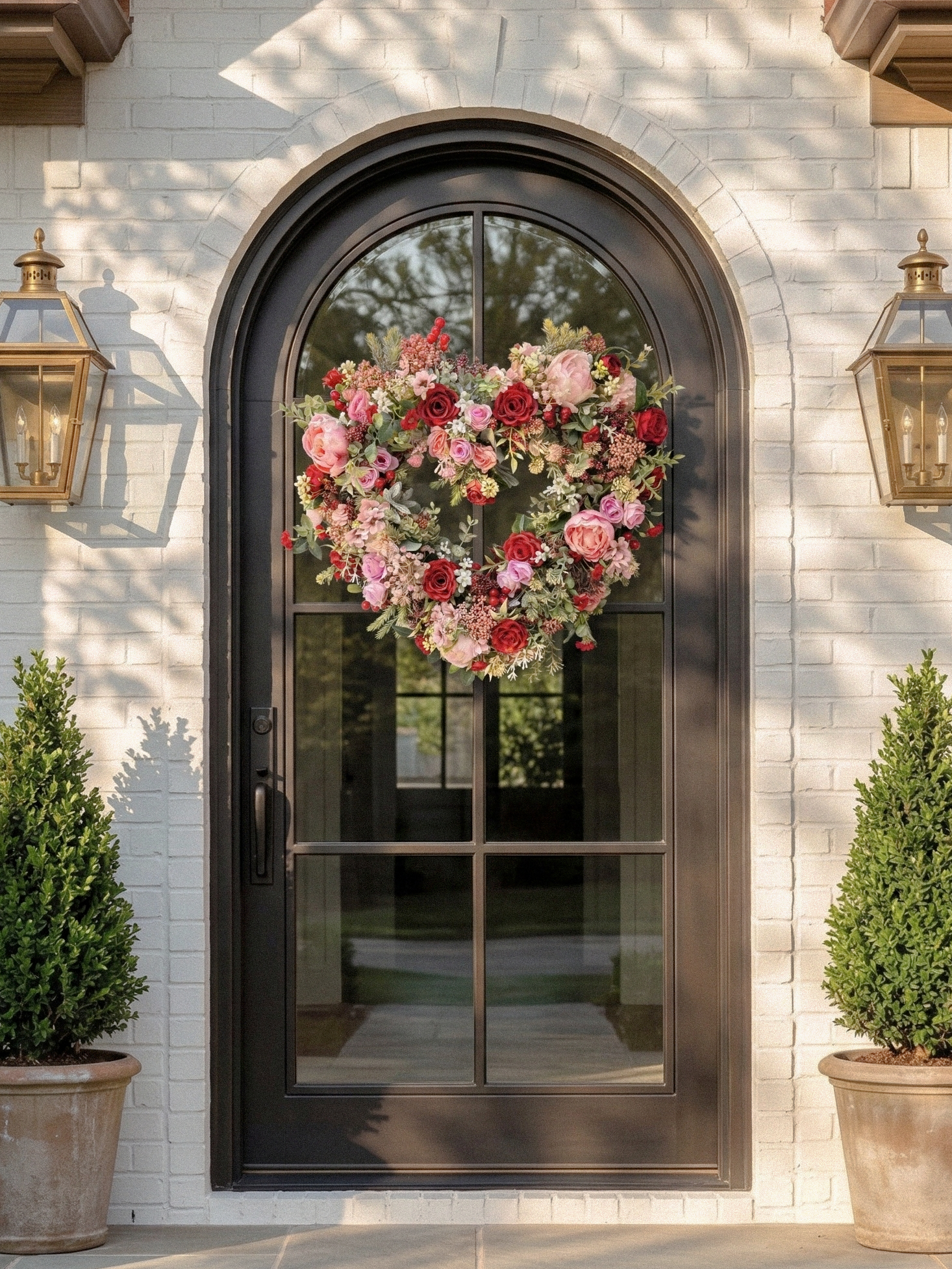 New Spring Style 20" Wreath with Pink&Red Roses and red berry For Door Hanging