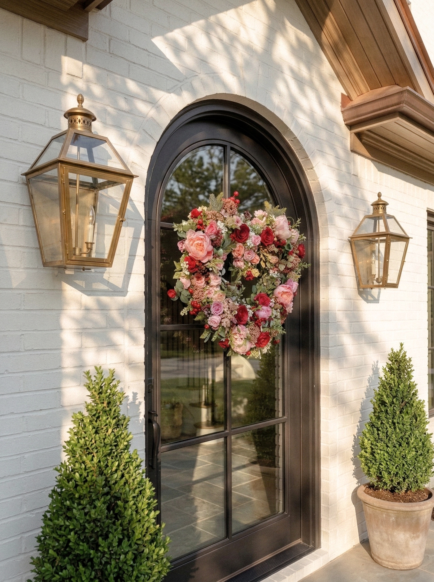 New Spring Style 20" Wreath with Pink&Red Roses and red berry For Door Hanging