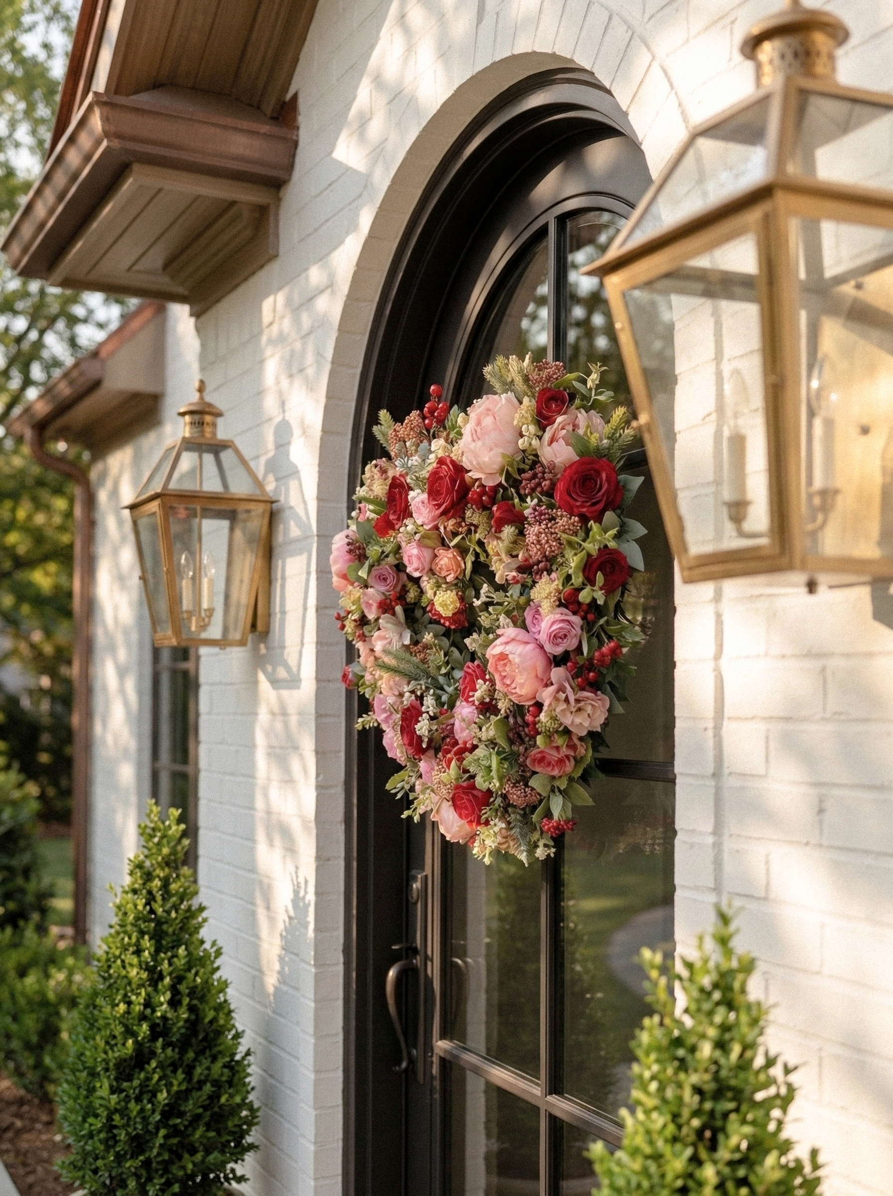 New Spring Style 20" Wreath with Pink&Red Roses and red berry For Door Hanging
