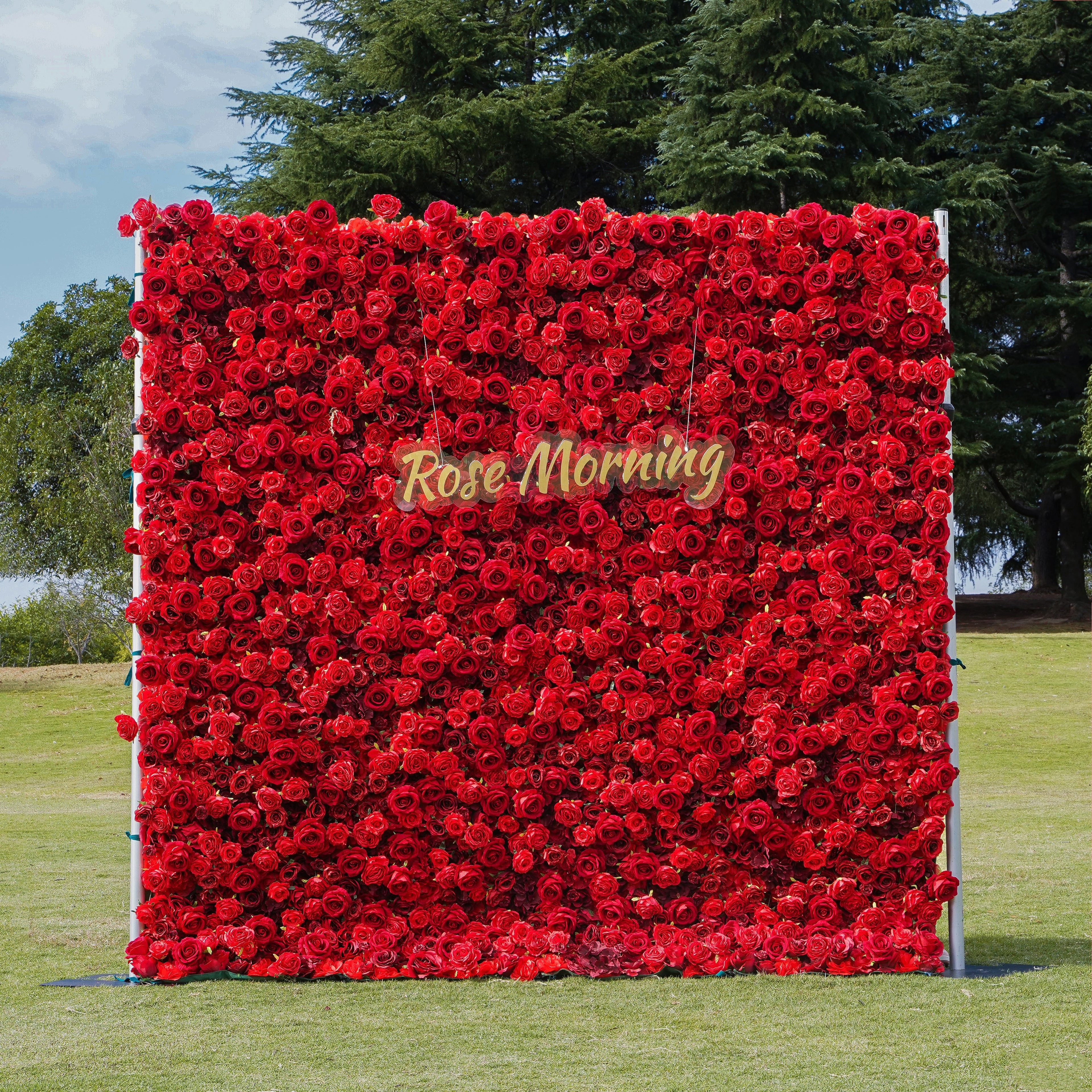 Rose Morning“The flower walls are made of artificial flowers in various colors, layered at different levels to create a lush, elegant and natural look. The exclusive zipper design and roll-up design make it easy to install and remove.”