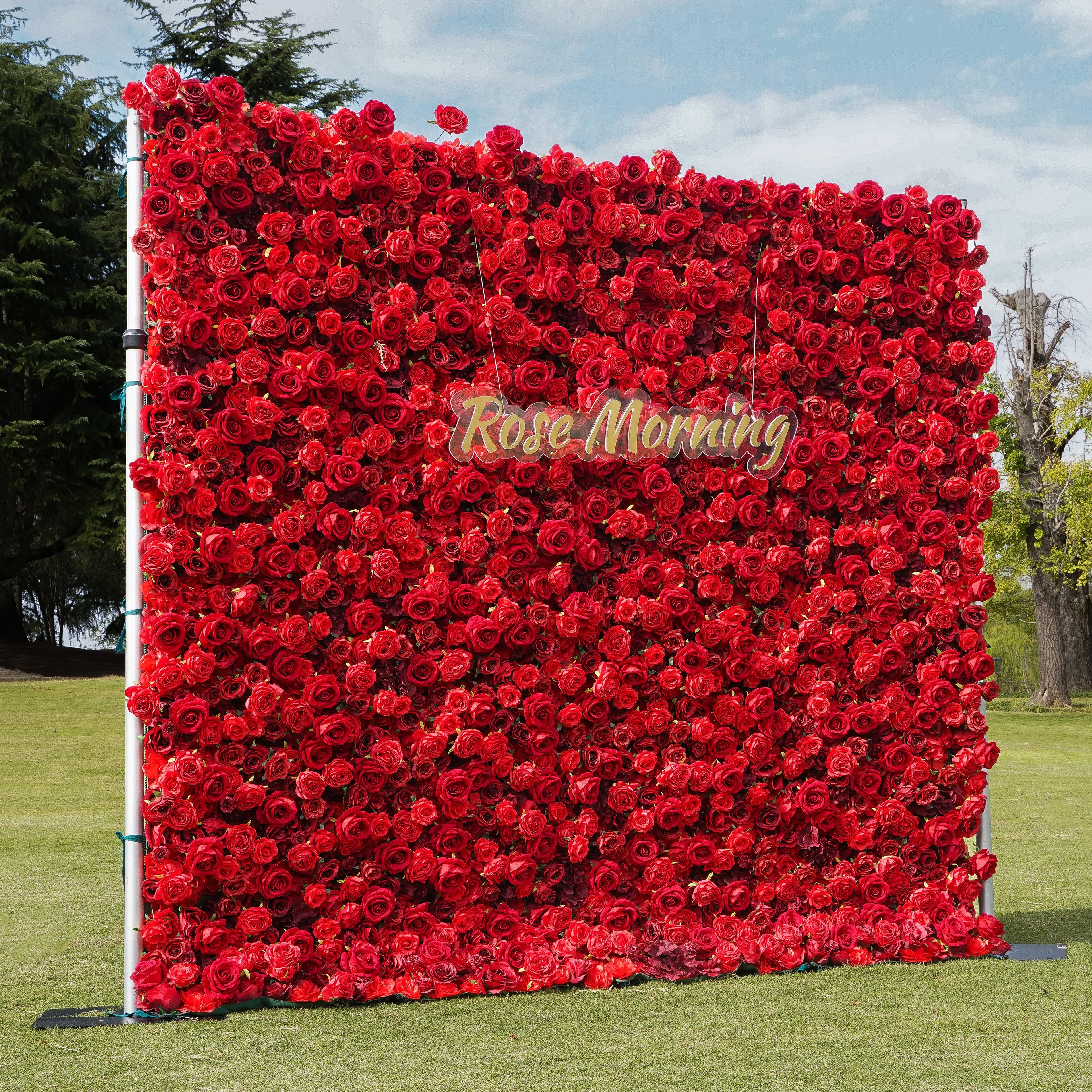Rose Morning“The flower walls are made of artificial flowers in various colors, layered at different levels to create a lush, elegant and natural look. The exclusive zipper design and roll-up design make it easy to install and remove.”