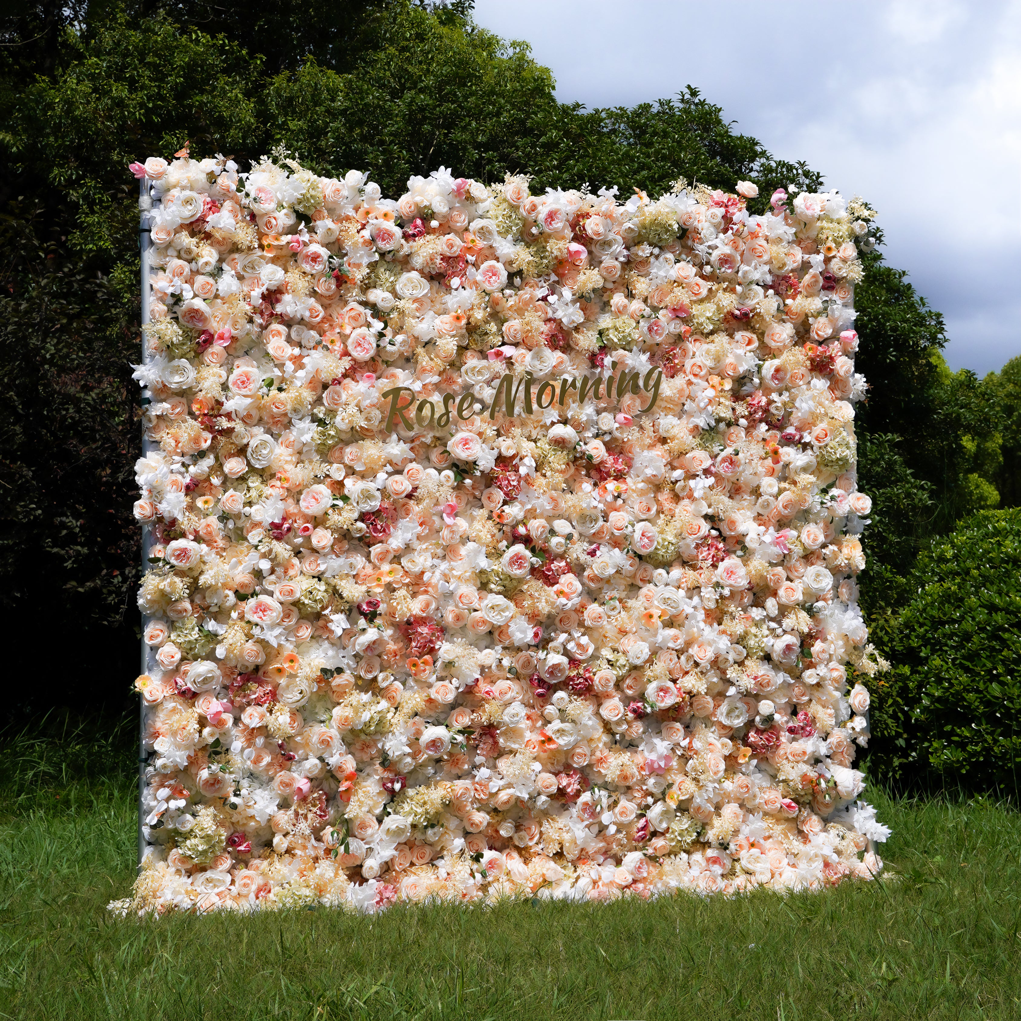 Suki:5D Fabric Artificial Flower Wall Rolling Up Curtain Flower Wall R794 - 8ft*8ft Rose Morning