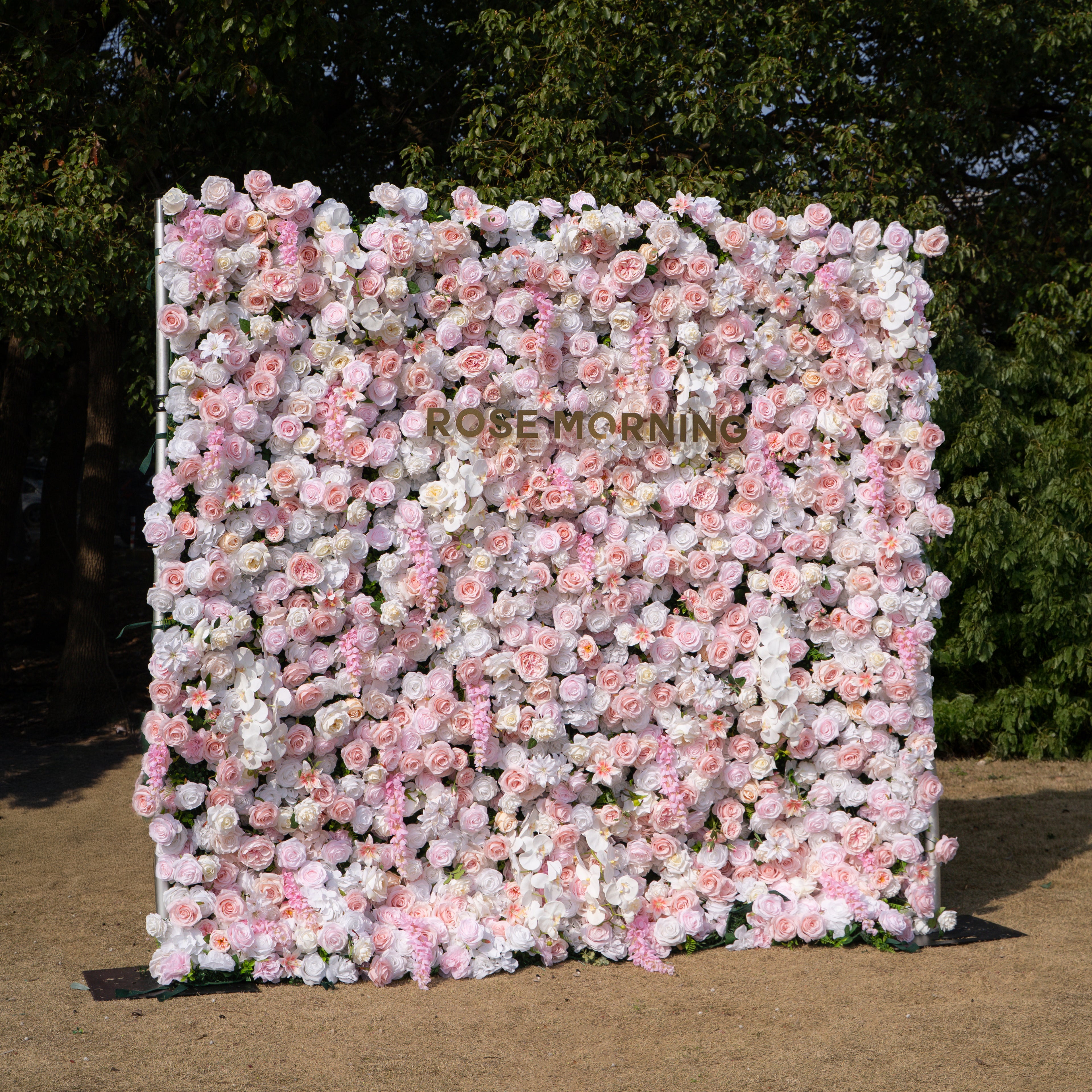 Valerie: 5D White and Pink Silk Rose Flower Wall Roll-Up Fabric Backdrop for Elegant Weddings & Events