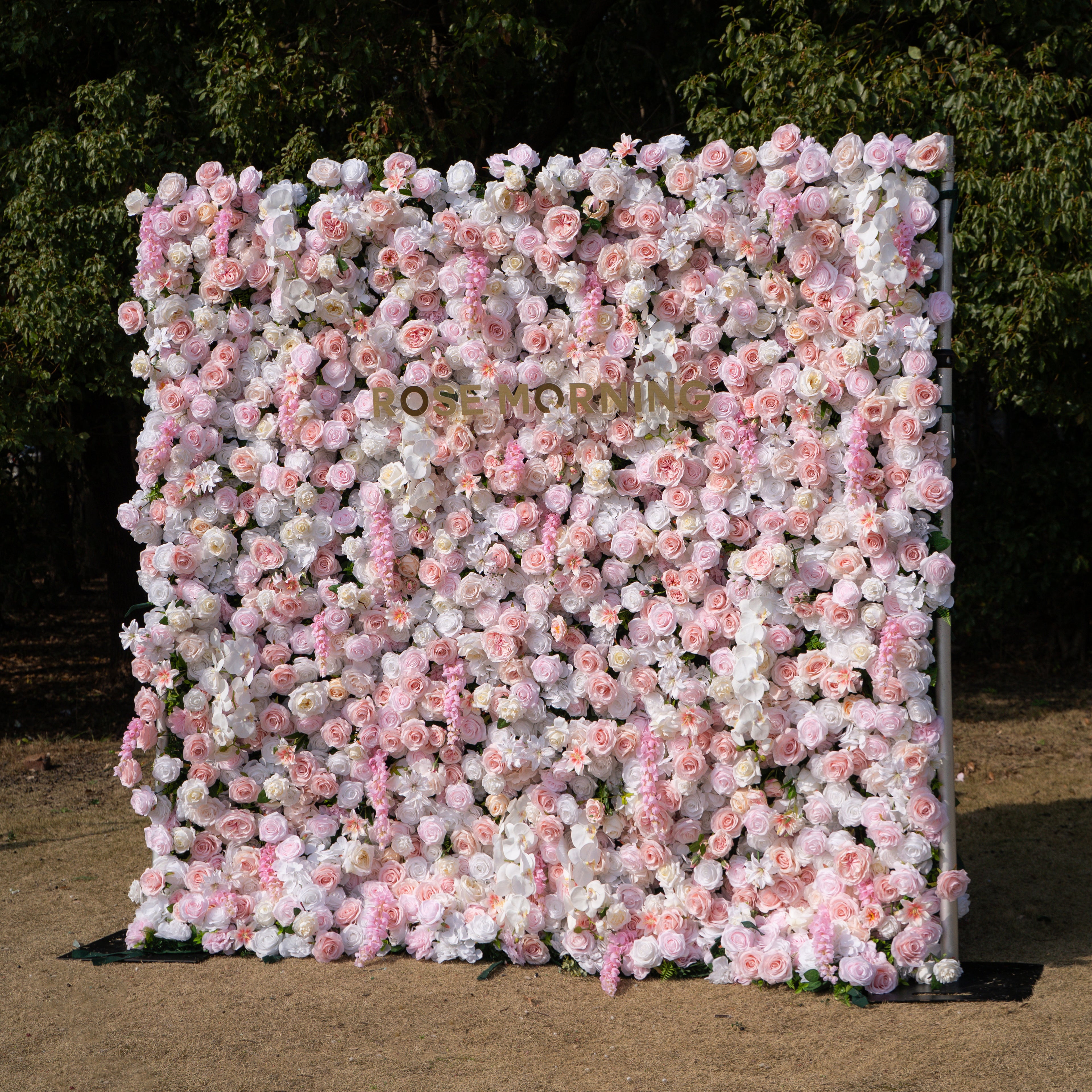 Valerie: 5D White and Pink Silk Rose Flower Wall Roll-Up Fabric Backdrop for Elegant Weddings & Events