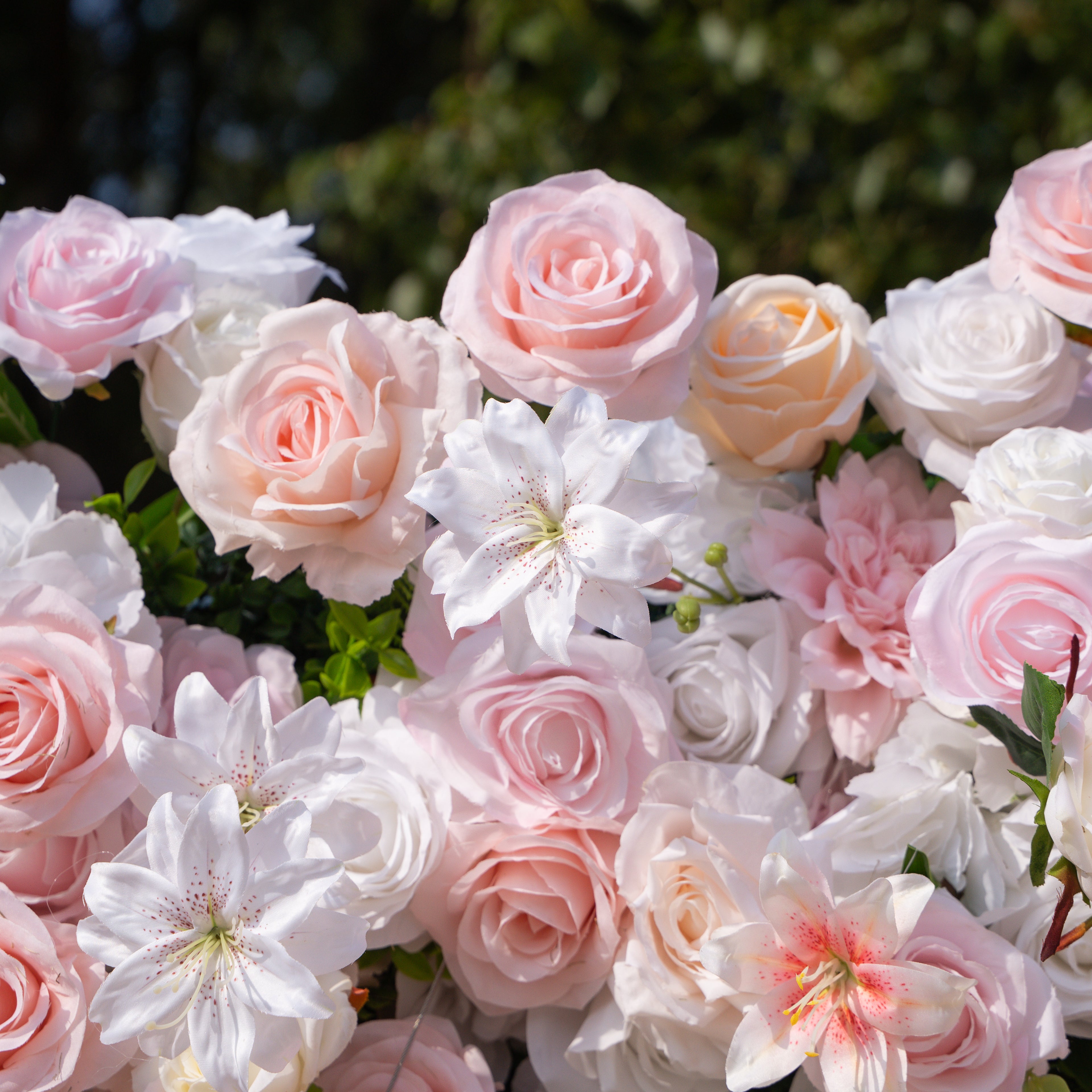 Valerie: 5D White and Pink Silk Rose Flower Wall Roll-Up Fabric Backdrop for Elegant Weddings & Events