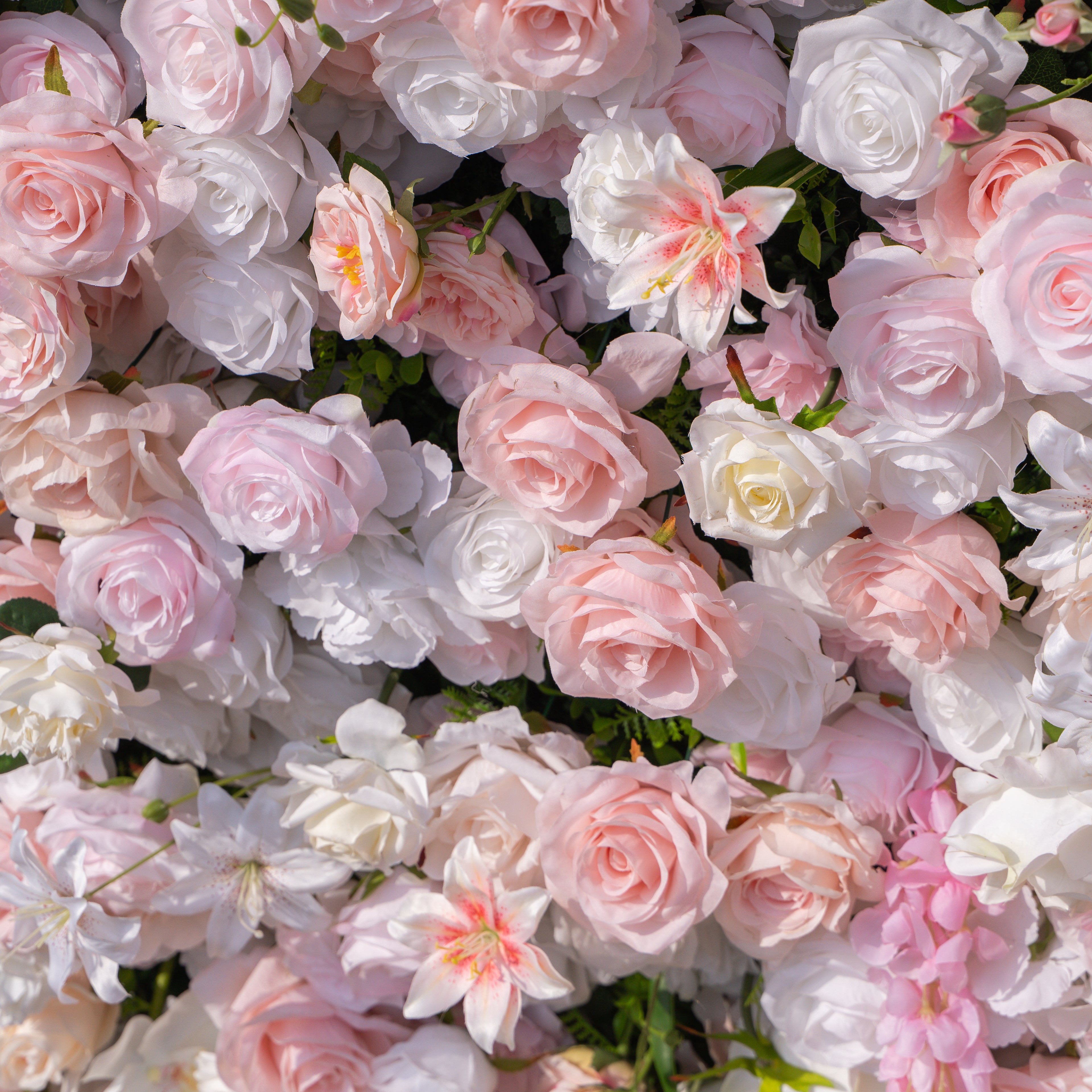 Valerie: 5D White and Pink Silk Rose Flower Wall Roll-Up Fabric Backdrop for Elegant Weddings & Events