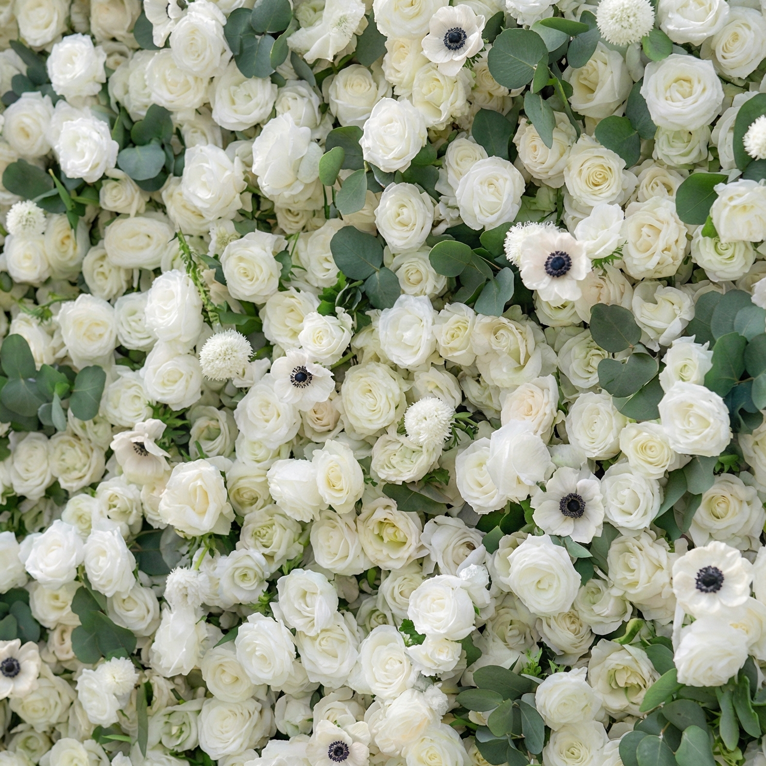 Veda: 5D Elegant White Silk Rose & Greenery Wall Roll-Up Fabric Backdrop for Grand Weddings & Ceremonies