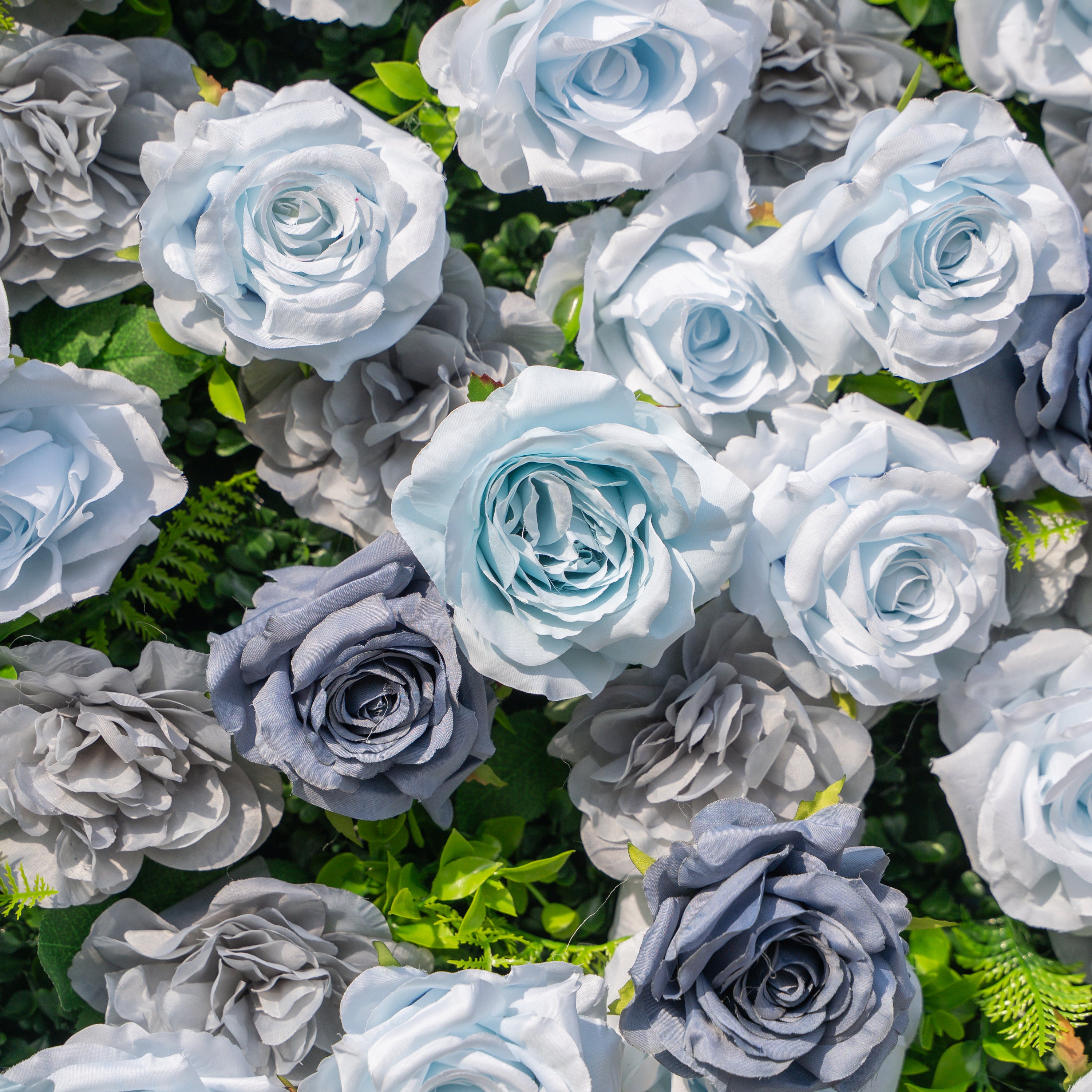 Velora: 3D Dusty Blue Rose Roll-Up Fabric Curtain Floral Backdrop for Weddings & Luxury Events