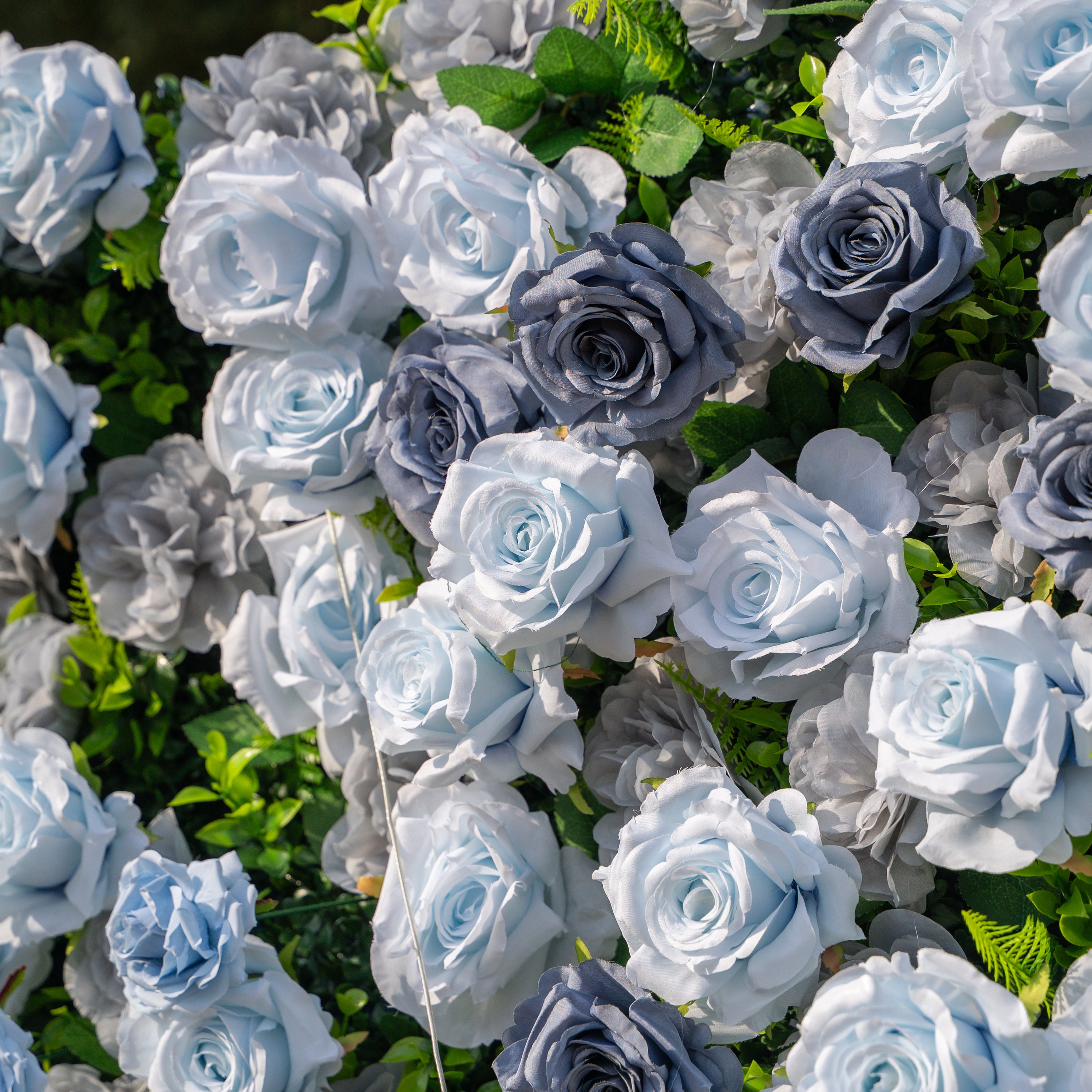 Velora: 3D Dusty Blue Rose Roll-Up Fabric Curtain Floral Backdrop for Weddings & Luxury Events