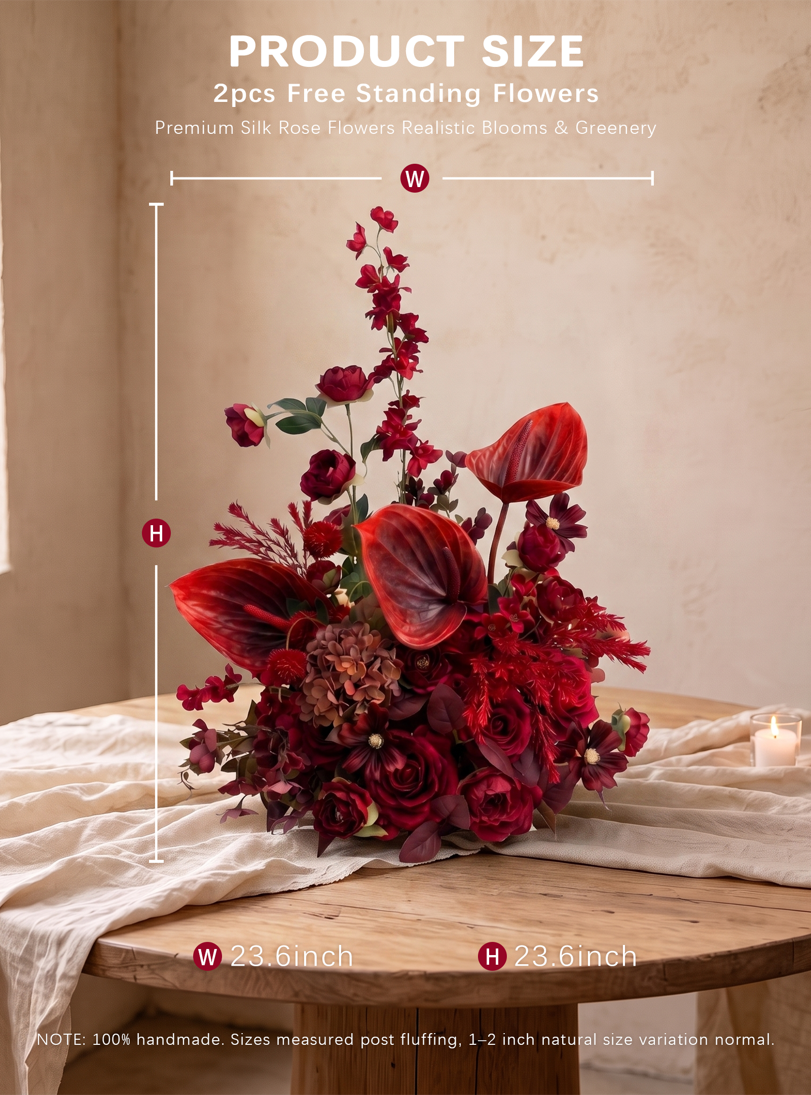 Lunelle:Berry & Burgundy Artificial Rose Arrangements, Wedding Aisle & Table Decor Realistic Silk Flowers with Stable Base,Reusable,Ideal for Indoor Outdoor Ceremonies,Parties & Table Centerpieces