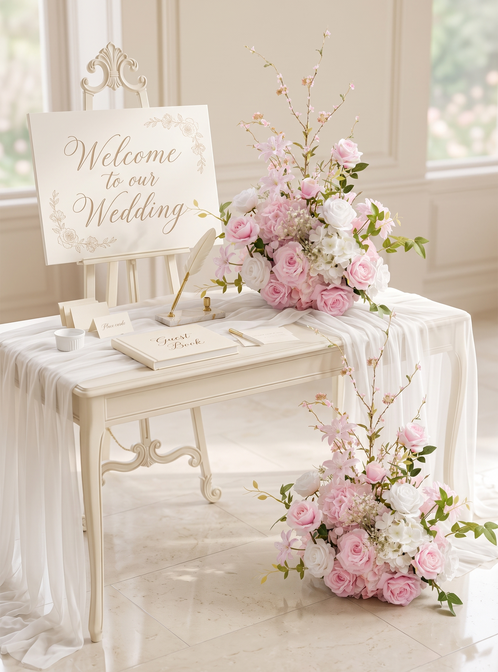 Veloura:Pink Artificial Rose Arrangements, Wedding Aisle & Table Decor Realistic Silk Flowers with Stable Base,Reusable,Ideal for Indoor Outdoor Ceremonies,Parties & Table Centerpieces