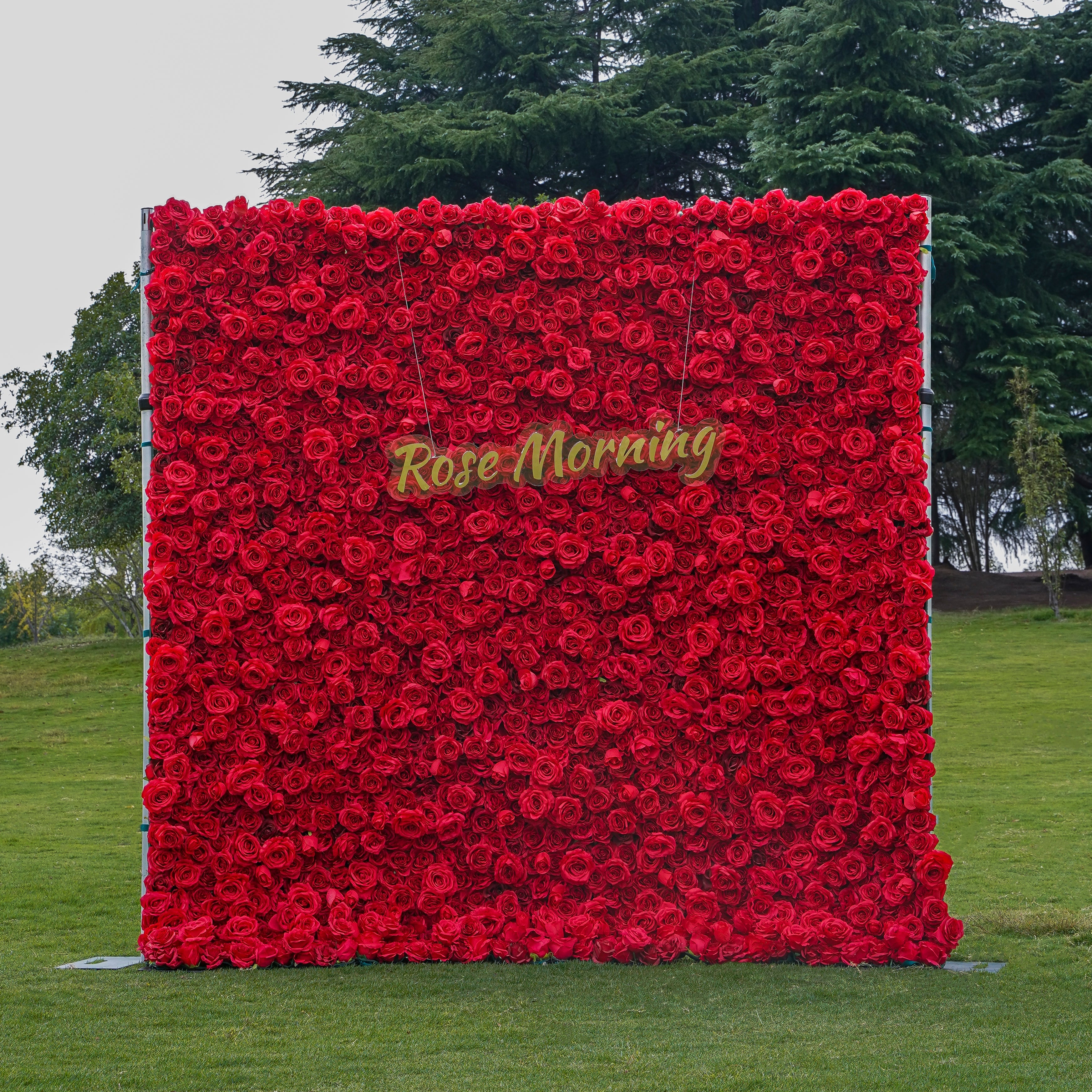 Rose Morning“The flower walls are made of artificial flowers in various colors, layered at different levels to create a lush, elegant and natural look. The exclusive zipper design and roll-up design make it easy to install and remove.”