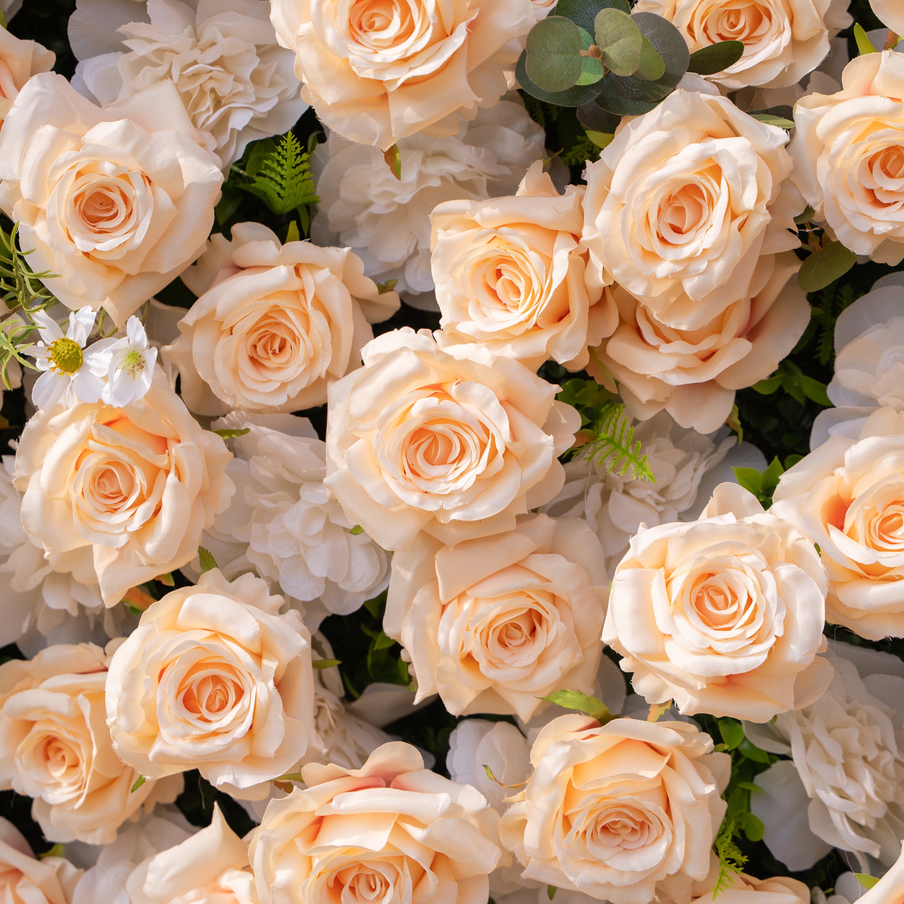 Zephyra: 3D Elegant Champagne Silk Rose Flower Wall Roll-Up Fabric Backdrop for Luxury Weddings & Events