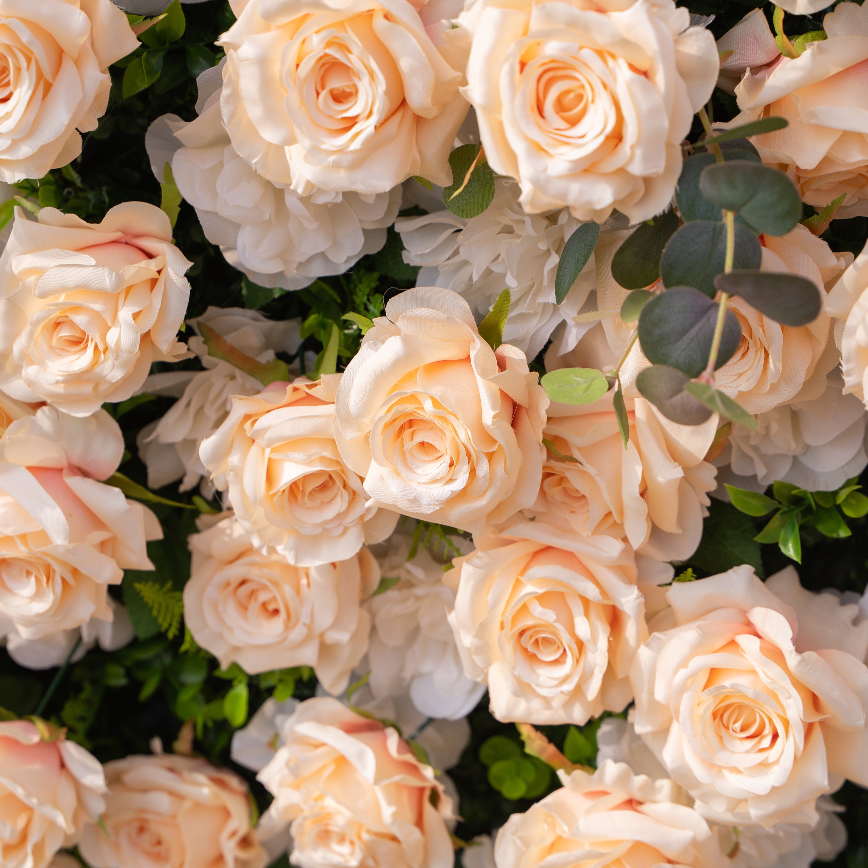 Zephyra: 3D Elegant Champagne Silk Rose Flower Wall Roll-Up Fabric Backdrop for Luxury Weddings & Events