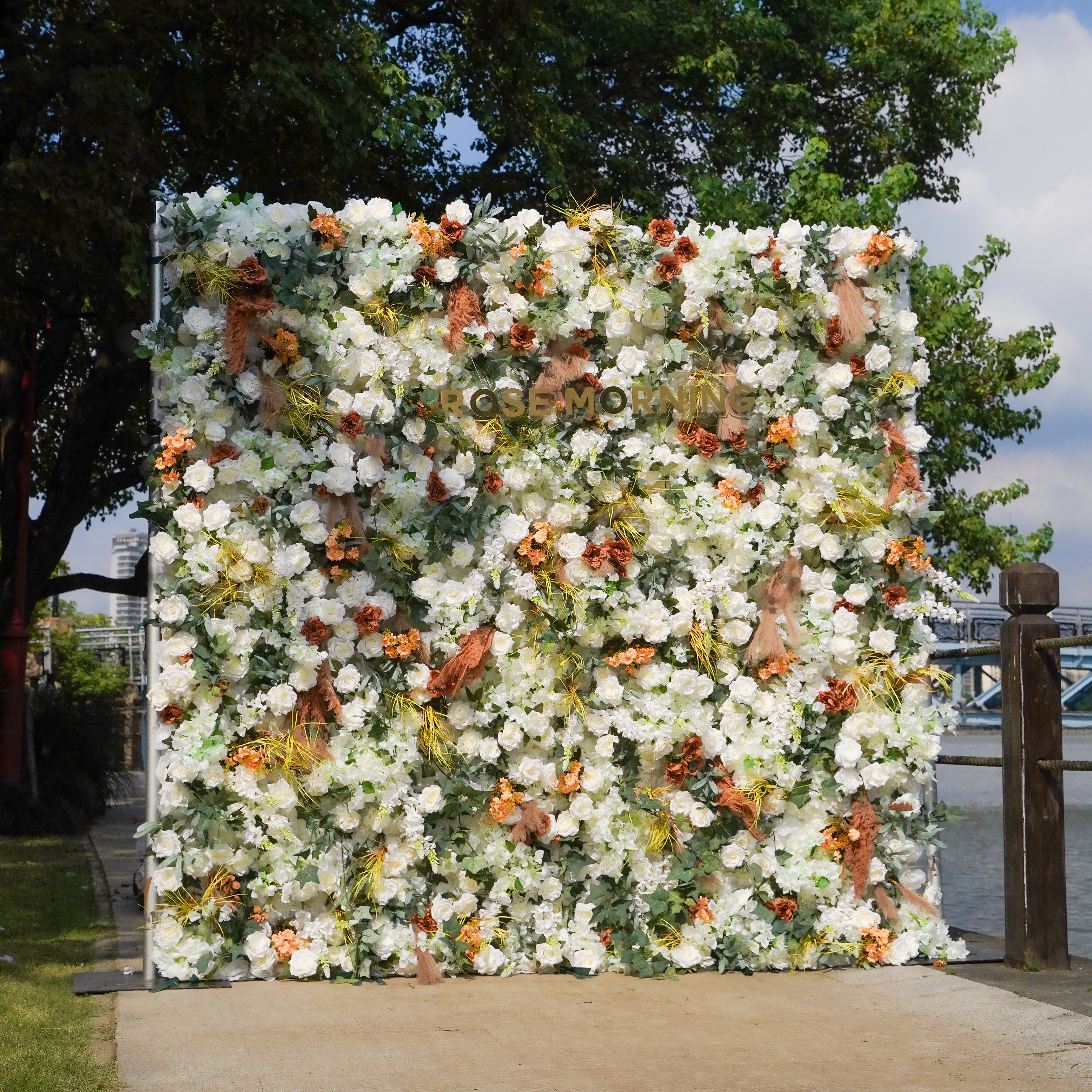 Zoey 3D Fabric Artificial rolling up curtain flower wall Rose Morning