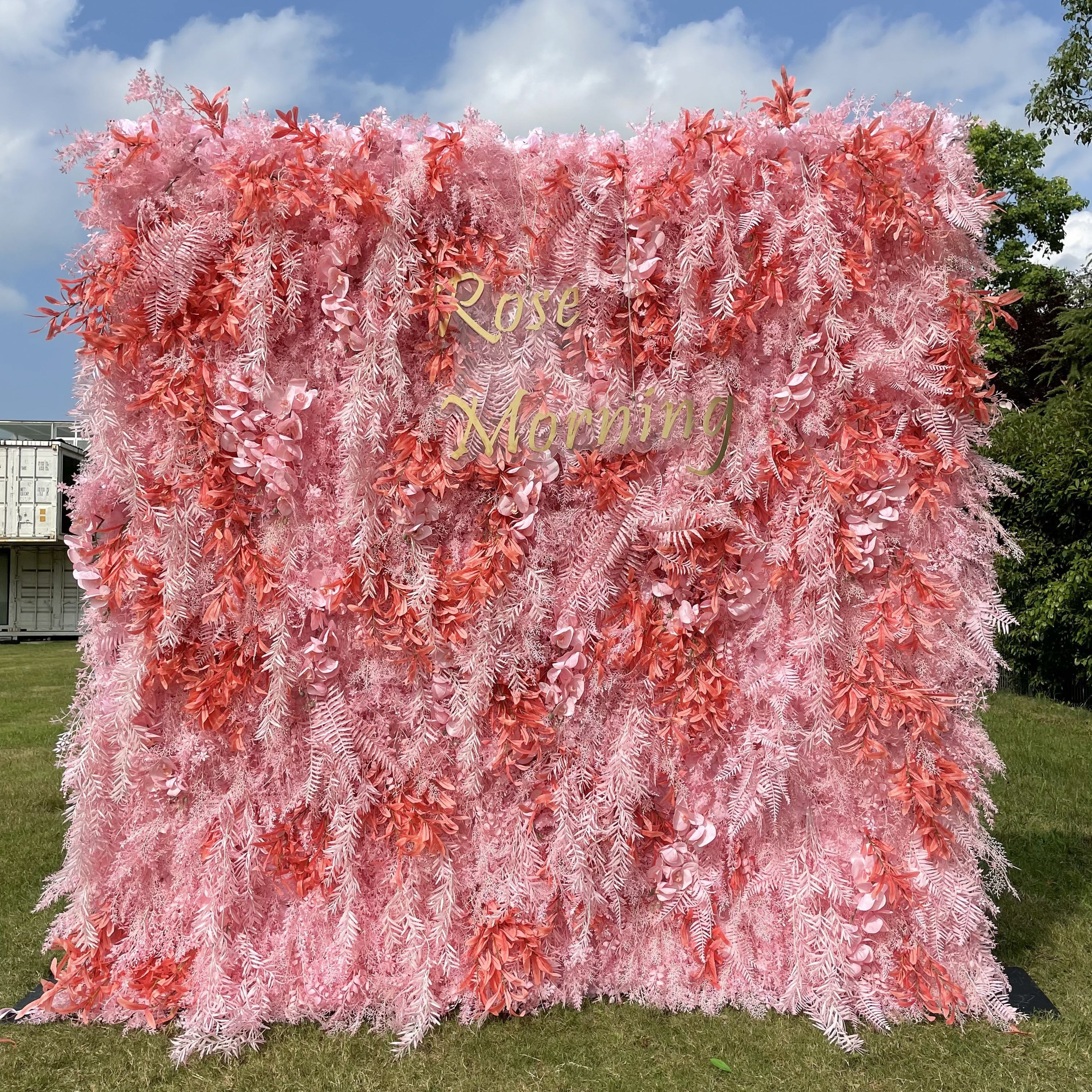 Flower Wall Pink Ostrich Feather Fabric Rolling Up Curtain Floral Back