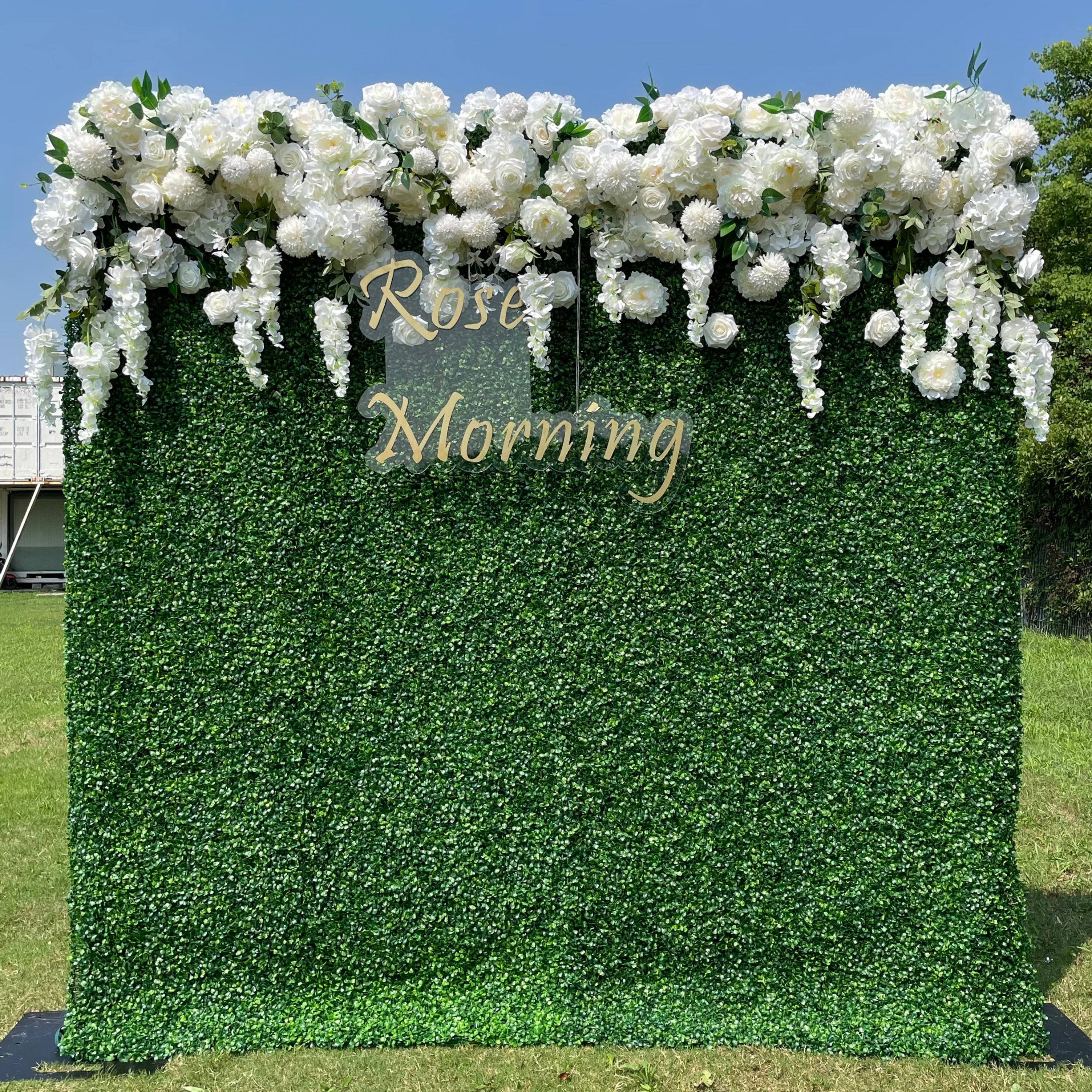 Rose Morning“The flower walls are made of artificial flowers in various colors, layered at different levels to create a lush, elegant and natural look. The exclusive zipper design and roll-up design make it easy to install and remove.”