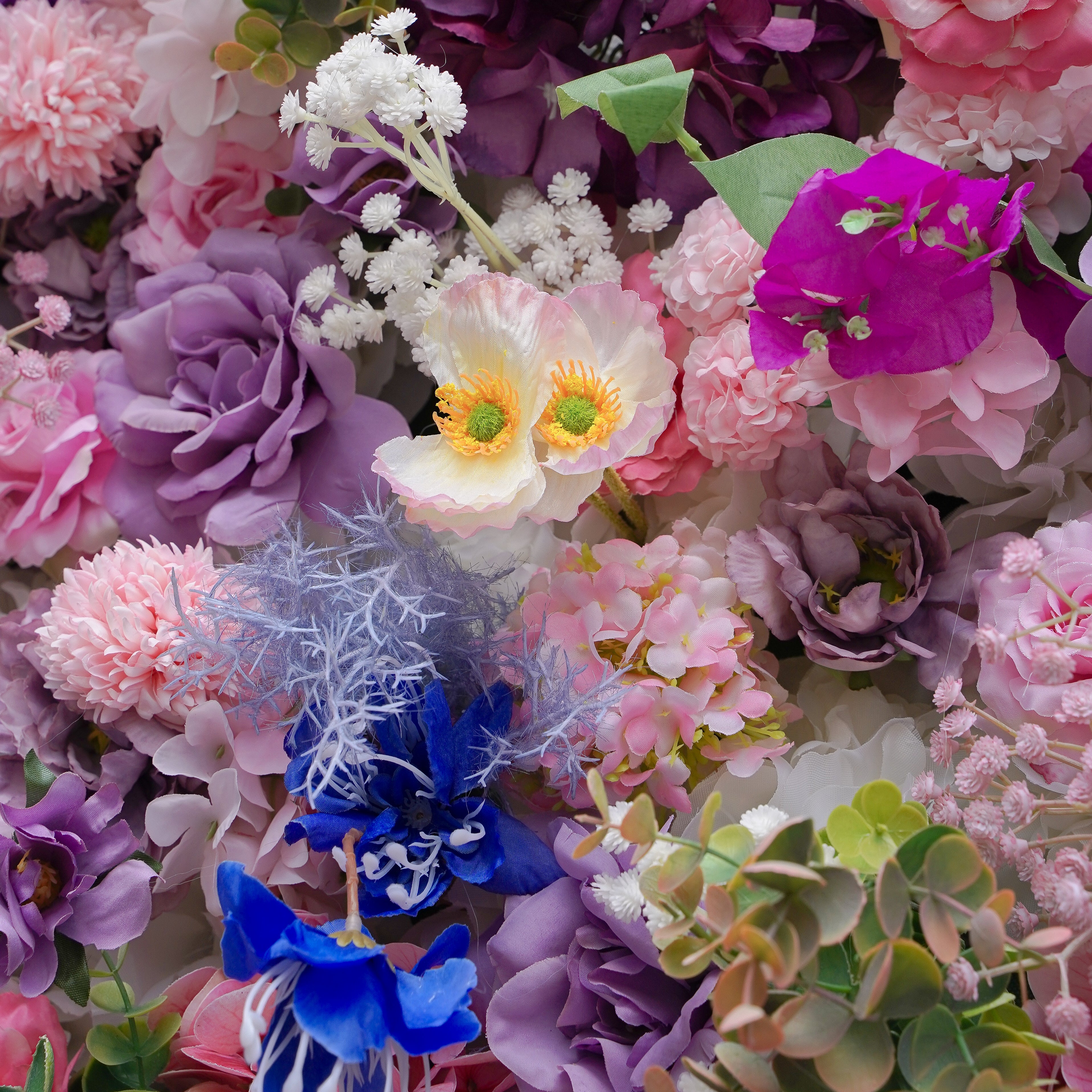 Rose Morning“The flower walls are made of artificial flowers in various colors, layered at different levels to create a lush, elegant and natural look. The exclusive zipper design and roll-up design make it easy to install and remove.”
