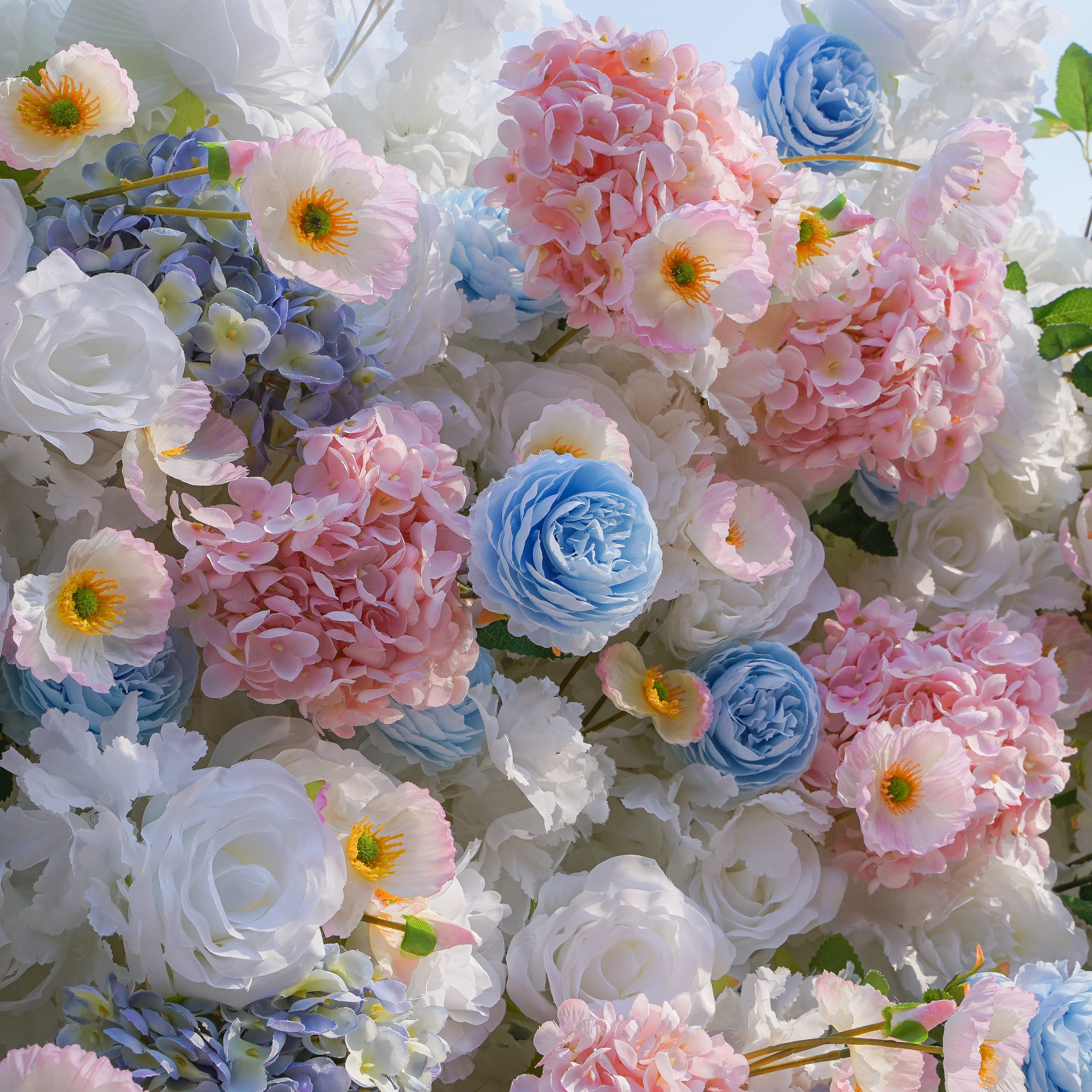Rose Morning“The flower walls are made of artificial flowers in various colors, layered at different levels to create a lush, elegant and natural look. The exclusive zipper design and roll-up design make it easy to install and remove.”