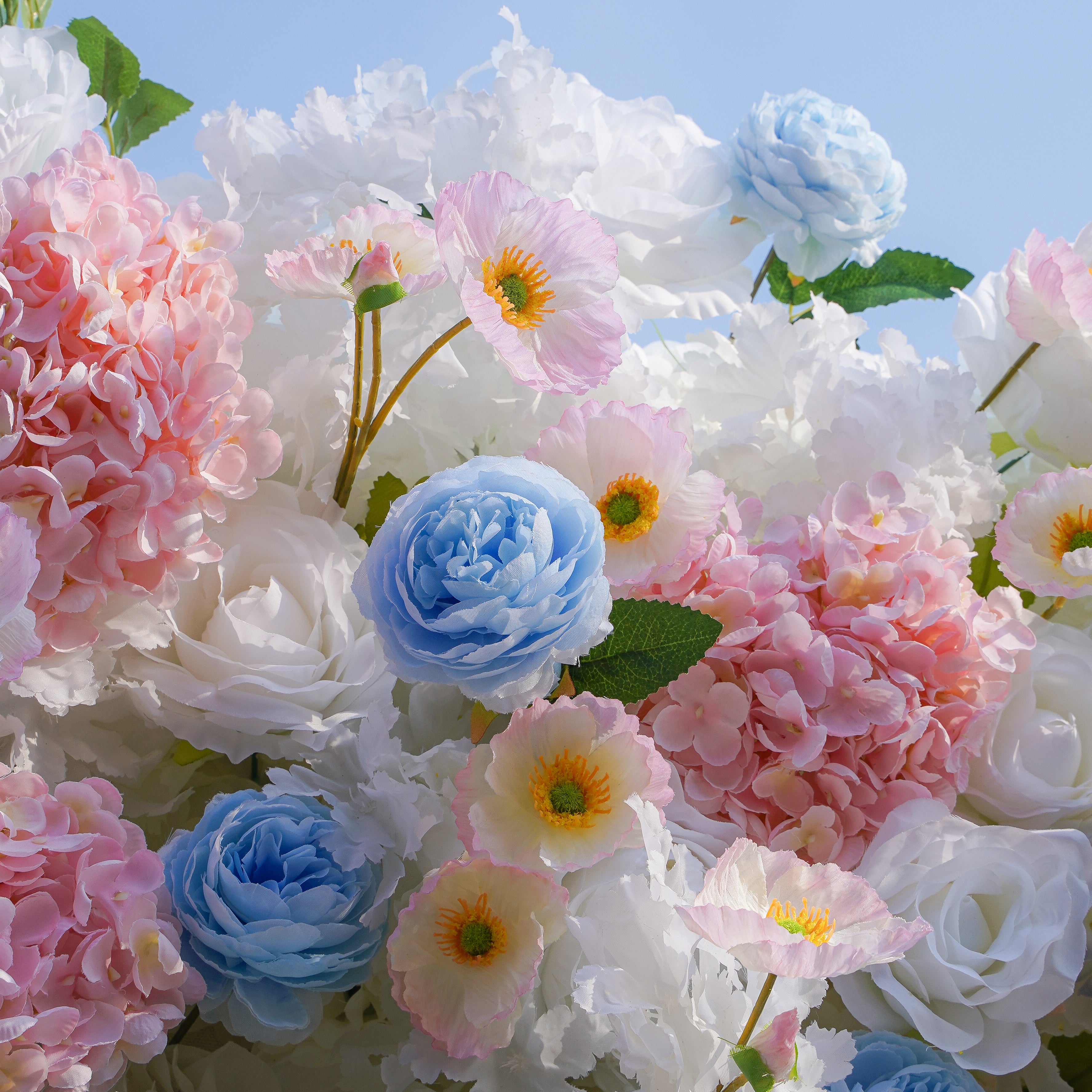 Rose Morning“The flower walls are made of artificial flowers in various colors, layered at different levels to create a lush, elegant and natural look. The exclusive zipper design and roll-up design make it easy to install and remove.”